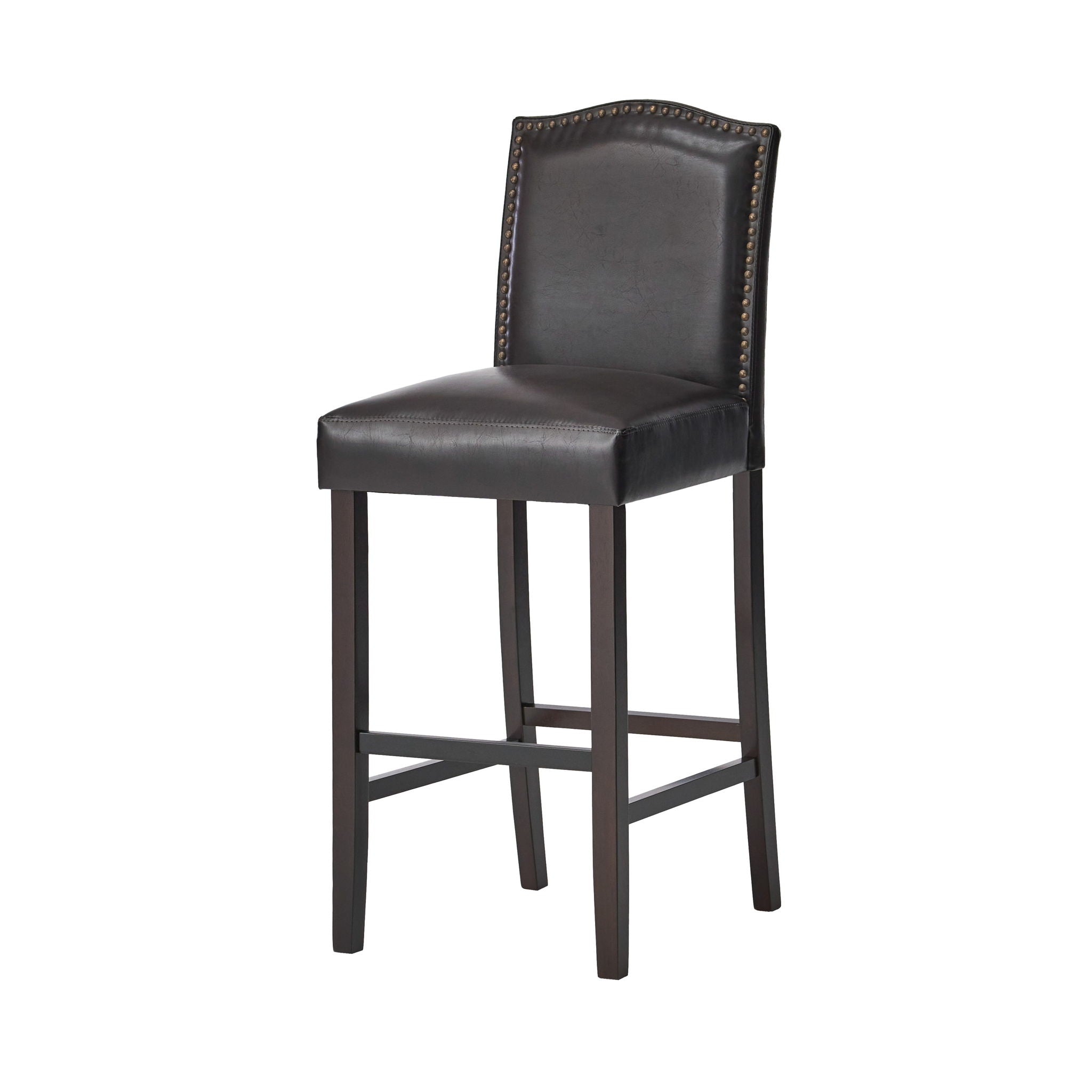 Bar Stools (Set of 2), Upholstered Barstools Armless, Rubber Wood Leg - Brown