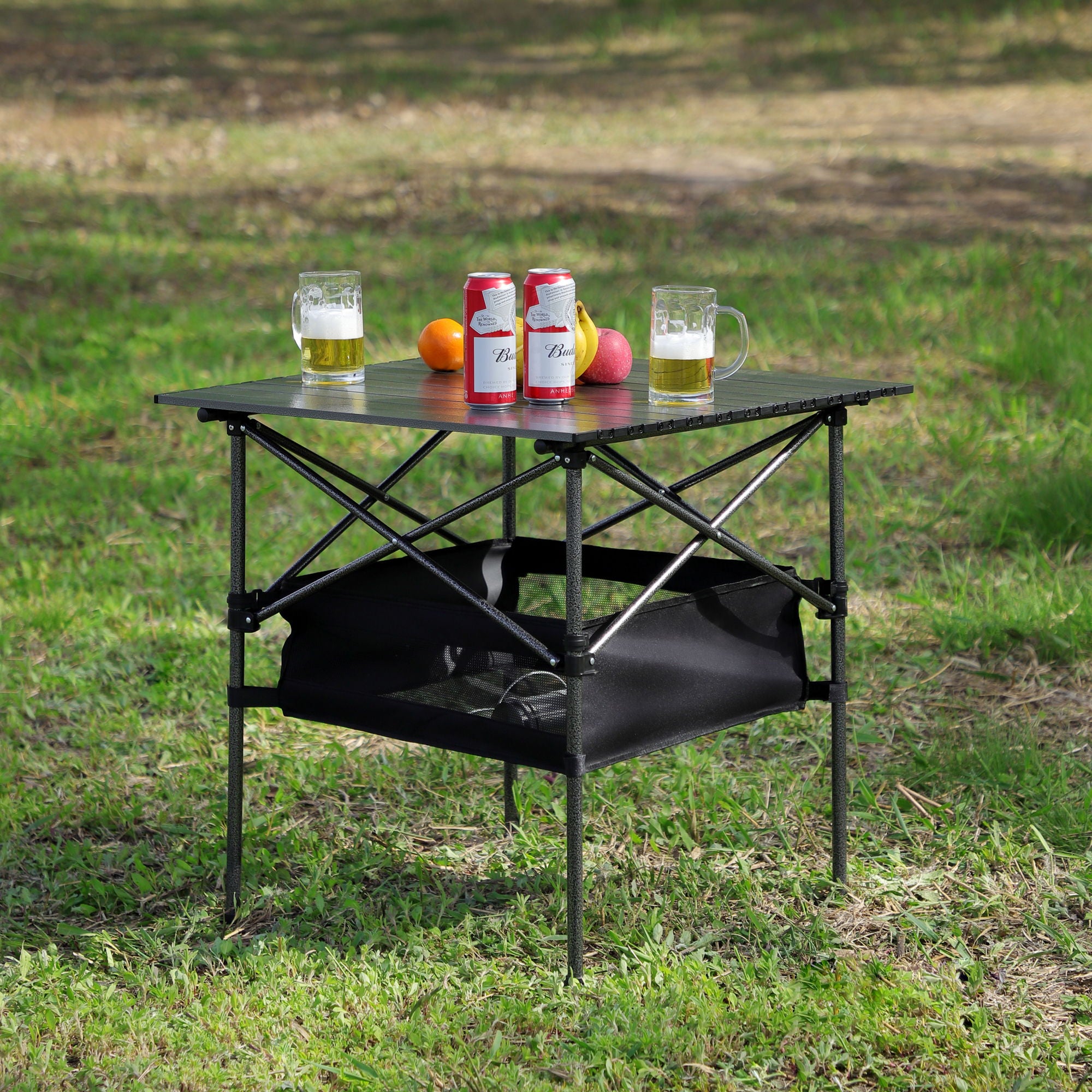 Folding Outdoor Table With Carrying Bag, Lightweight Aluminum Roll-Up Square Table For Indoor, Outdoor Camping, Picnics, Beach, Backyard, Bbq, Party, Patio - Black - Best Buy Furniture