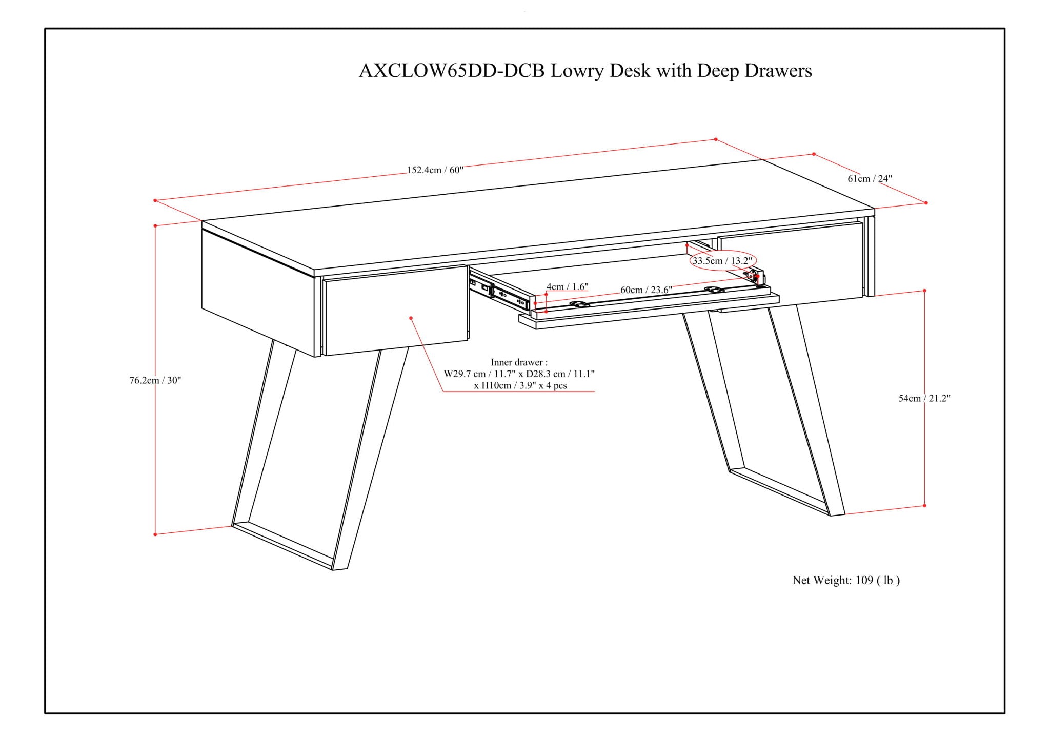 Lowry - Desk With Deep Drawers - Distressed Charcoal Brown