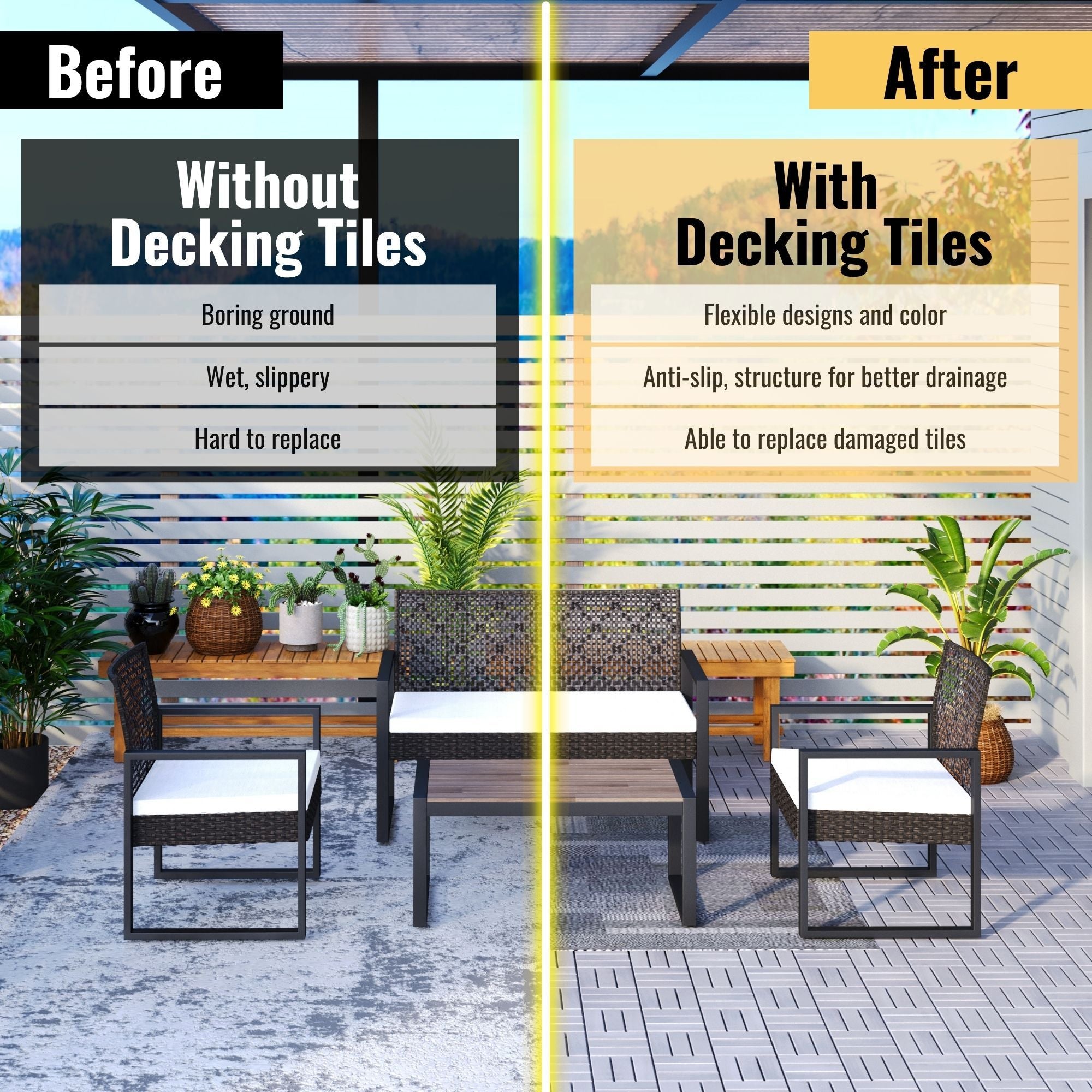 Acacia Wood Interlocking Deck Tiles Checker Pattern For Outdoor Flooring