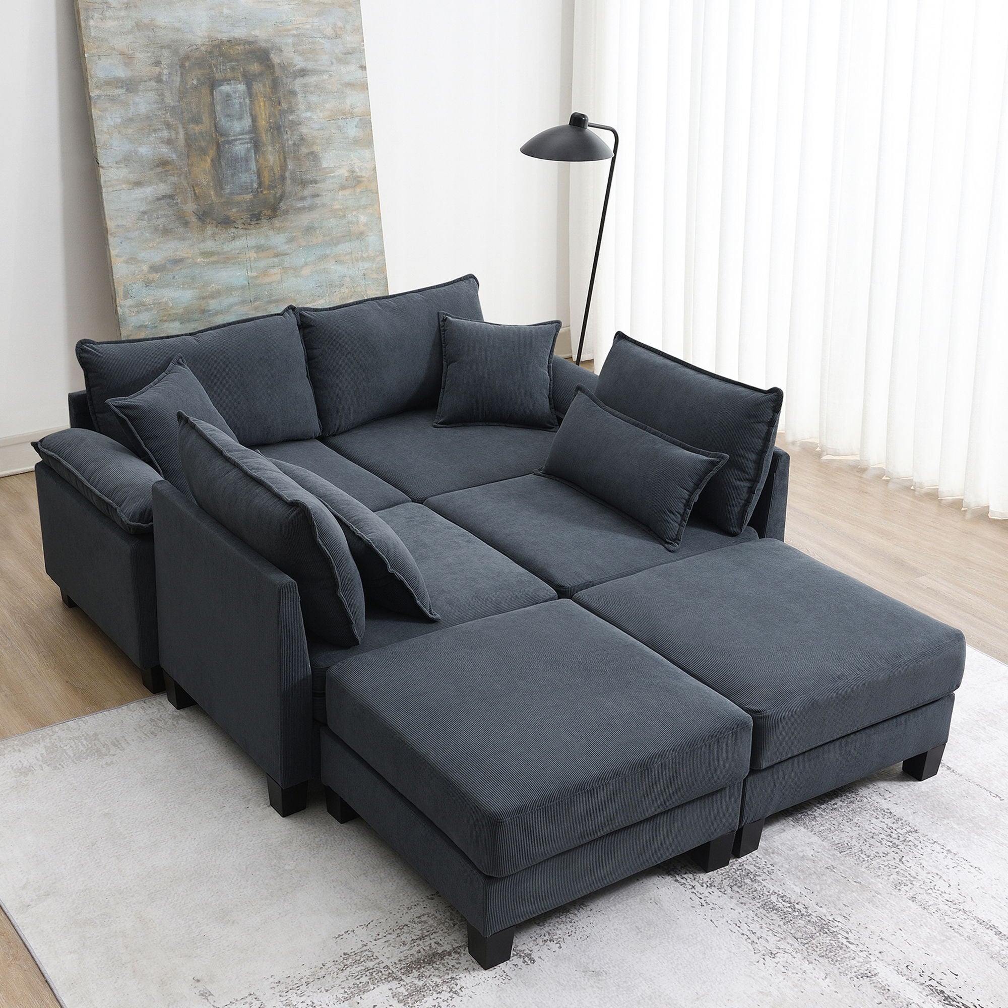 Wide Seat Modular Sectional Bed Sleeper Couch Set With Armrest Pillow 6 Seat, Free Combination Sofa With Ottomans Oversized
