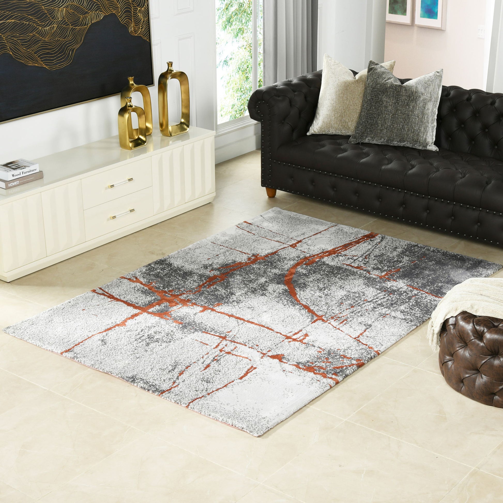 Quarry - 5.25' X 6.5' Abstract Area Rug - Gray / Orange - Best Buy Furniture
