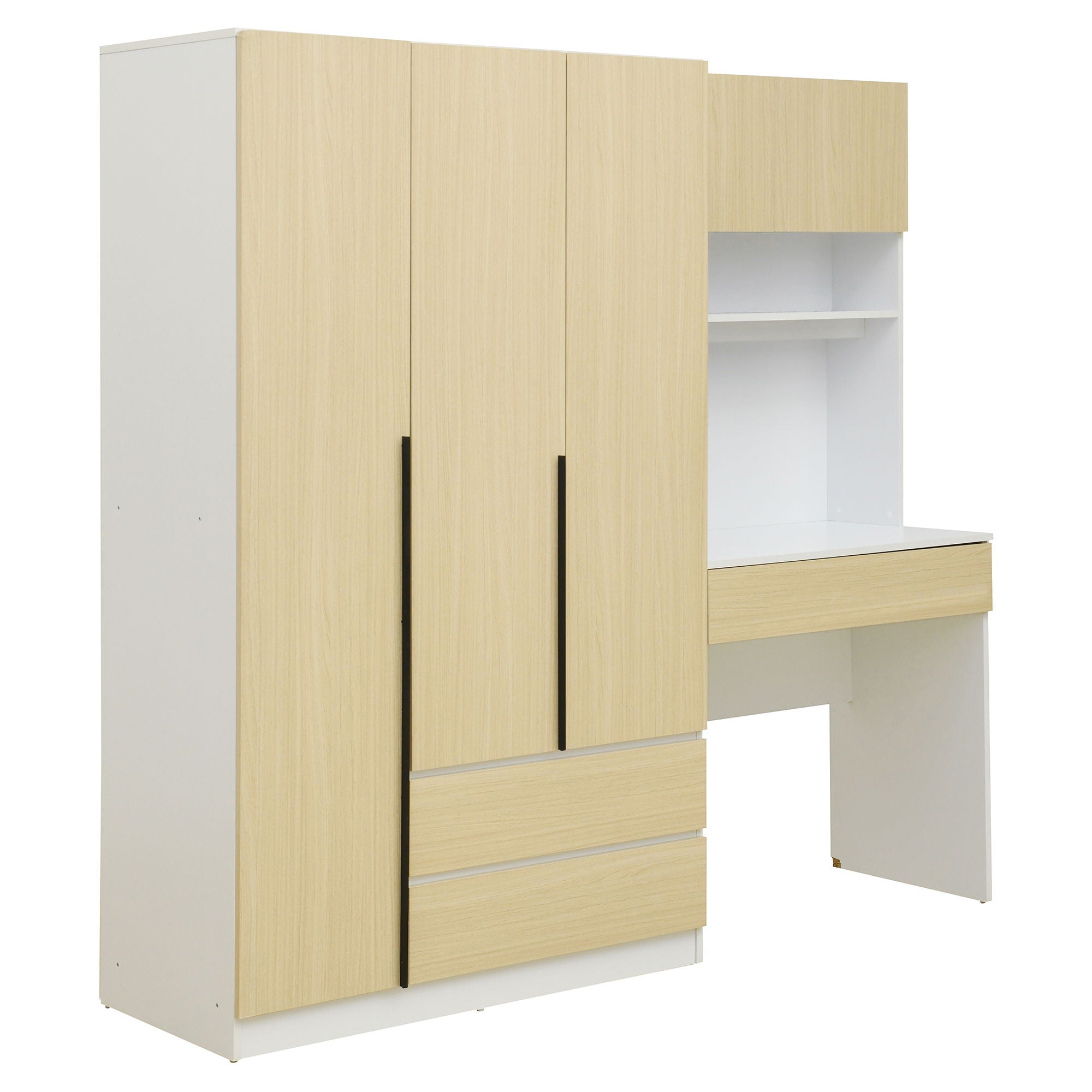 3 Door Storage Desk Wardrobe For Bedroom With Shelves And 3 Drawers