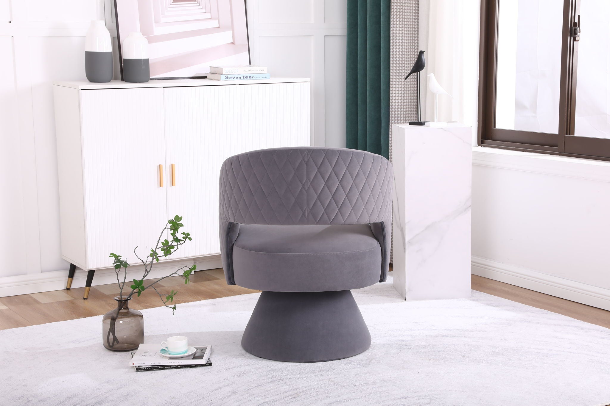 Round Barrel Swivel Accent Chair Armchair For Living Room