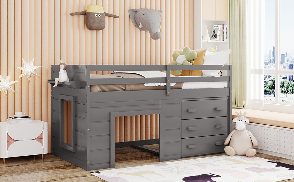 Loft Bed With Cabinet And Shelf