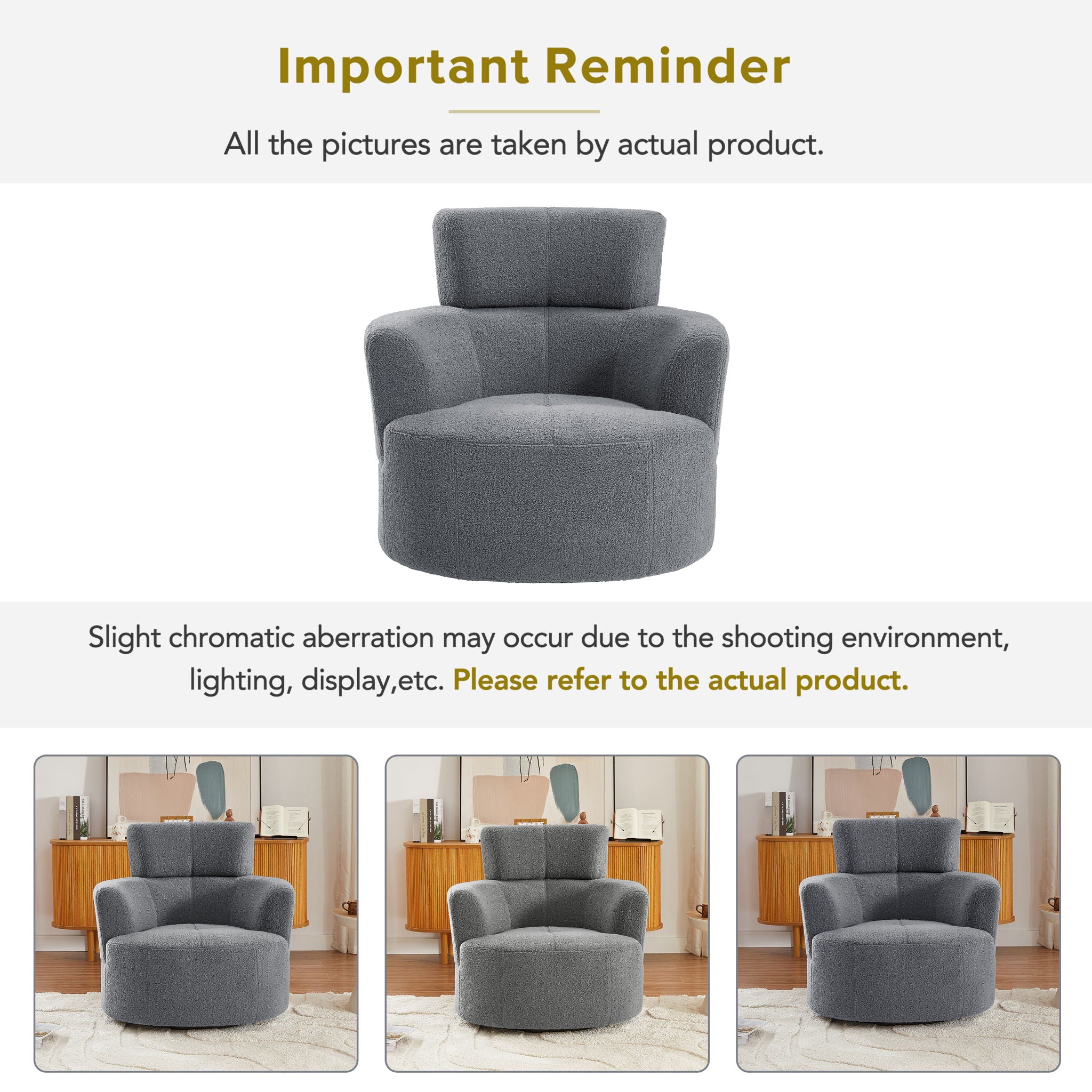 360° Swivel Chair Upholstered Accent Barrel Chair With Adjustable Headrest