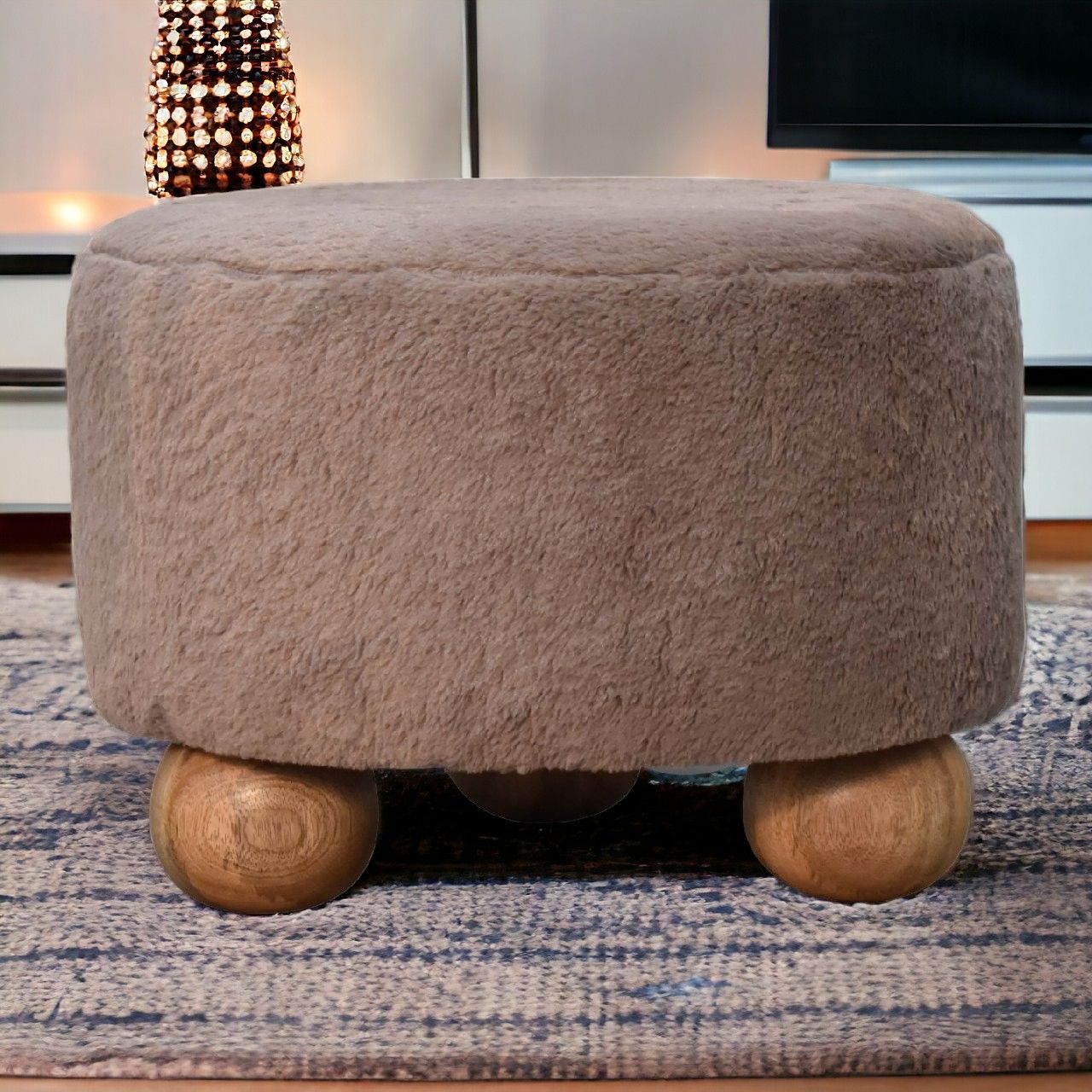 Round Ball Footstool - Mocha - Best Buy Furniture