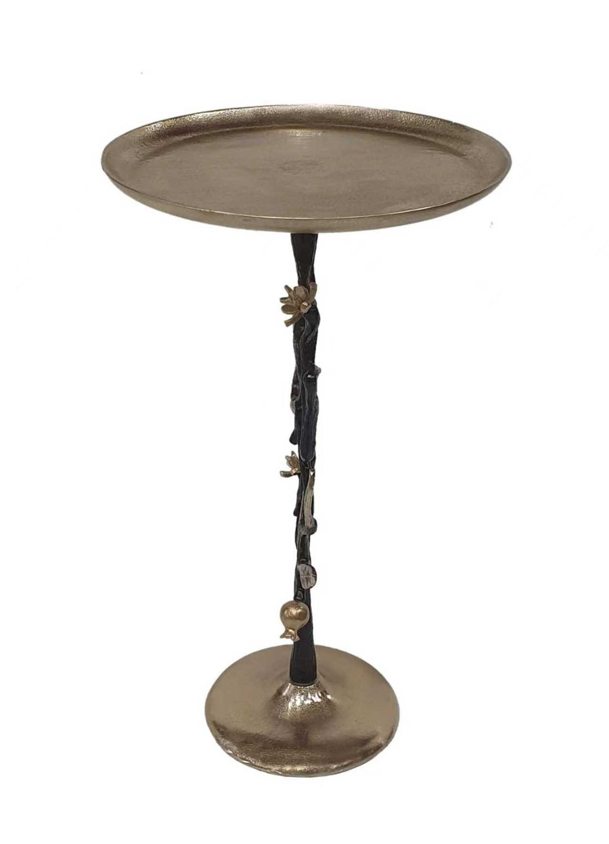 13.8x13.8x24 Black and Gold Aluminum Side Table with Pomegranate Design
