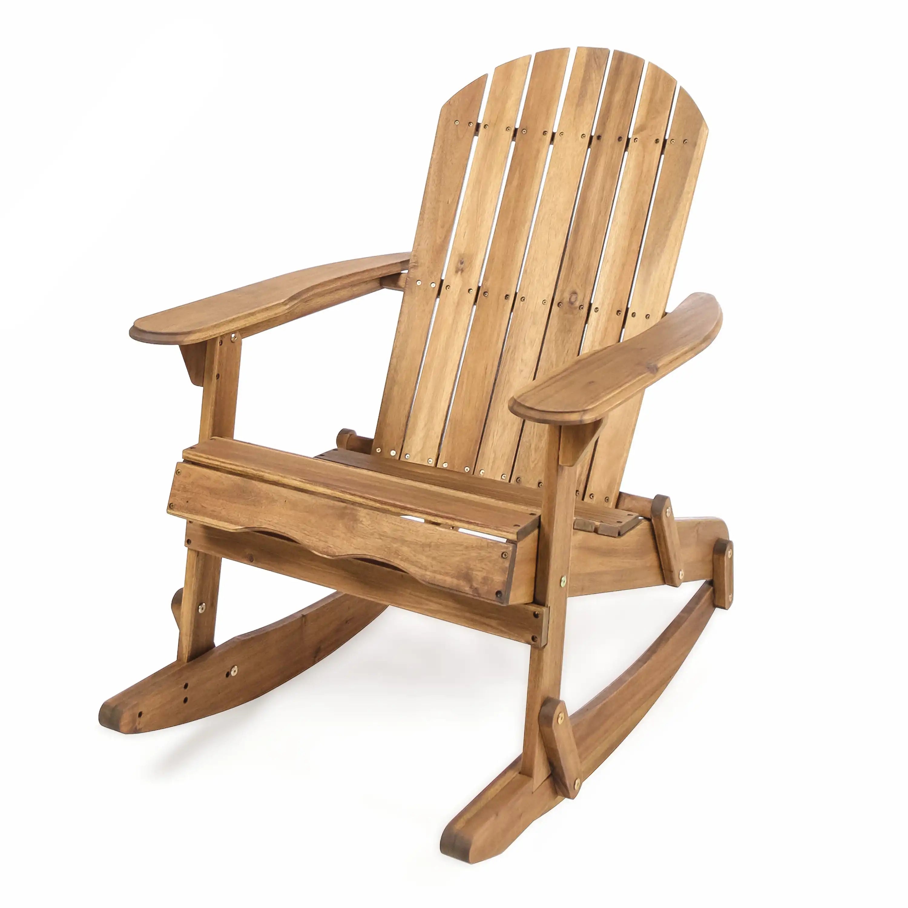 Outdoor Adirondack Rocking Chair with Hand Crafted Details, Natural