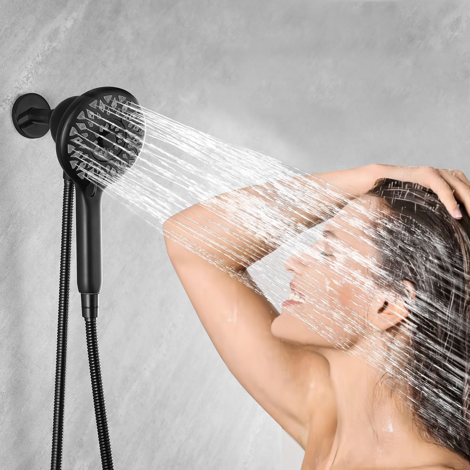 High Pressure Shower Heads 6 Spray Mode Handheld Shower With 60" Stainless Steel Hose - Matte Black