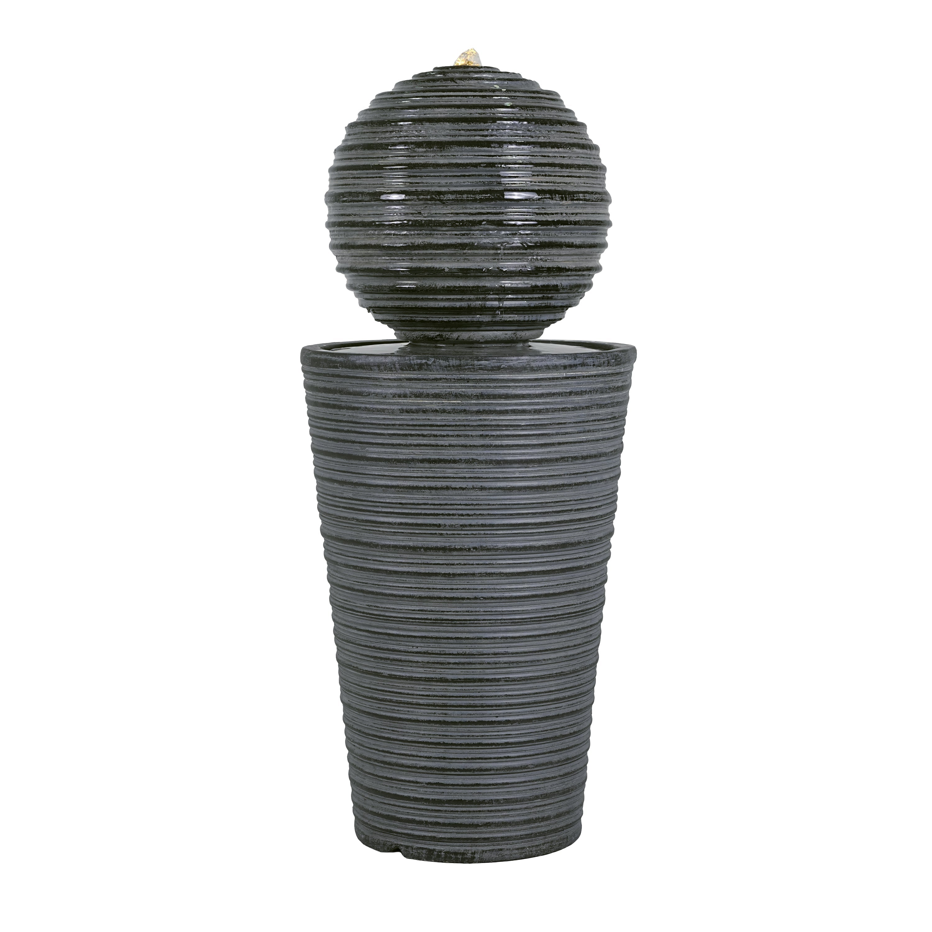 31.5' Tall Striped Concrete Column Fountain with LED Light - Gray Concrete Design
