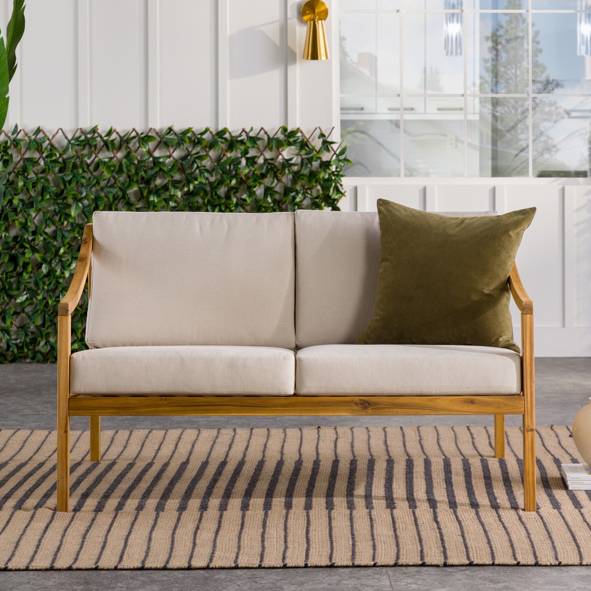 Modern Curved Arm Upholstered Outdoor Loveseat