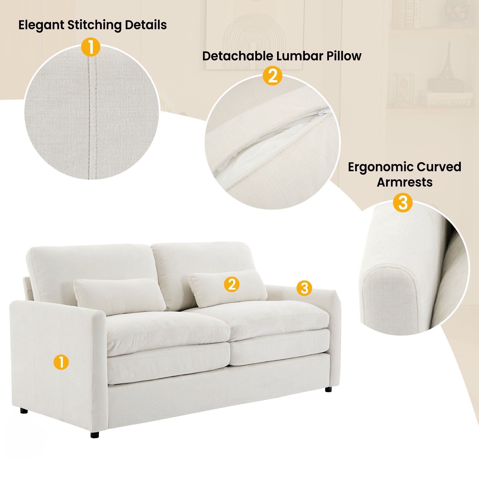 Cozy Upholstered Sofa Set For Living Room