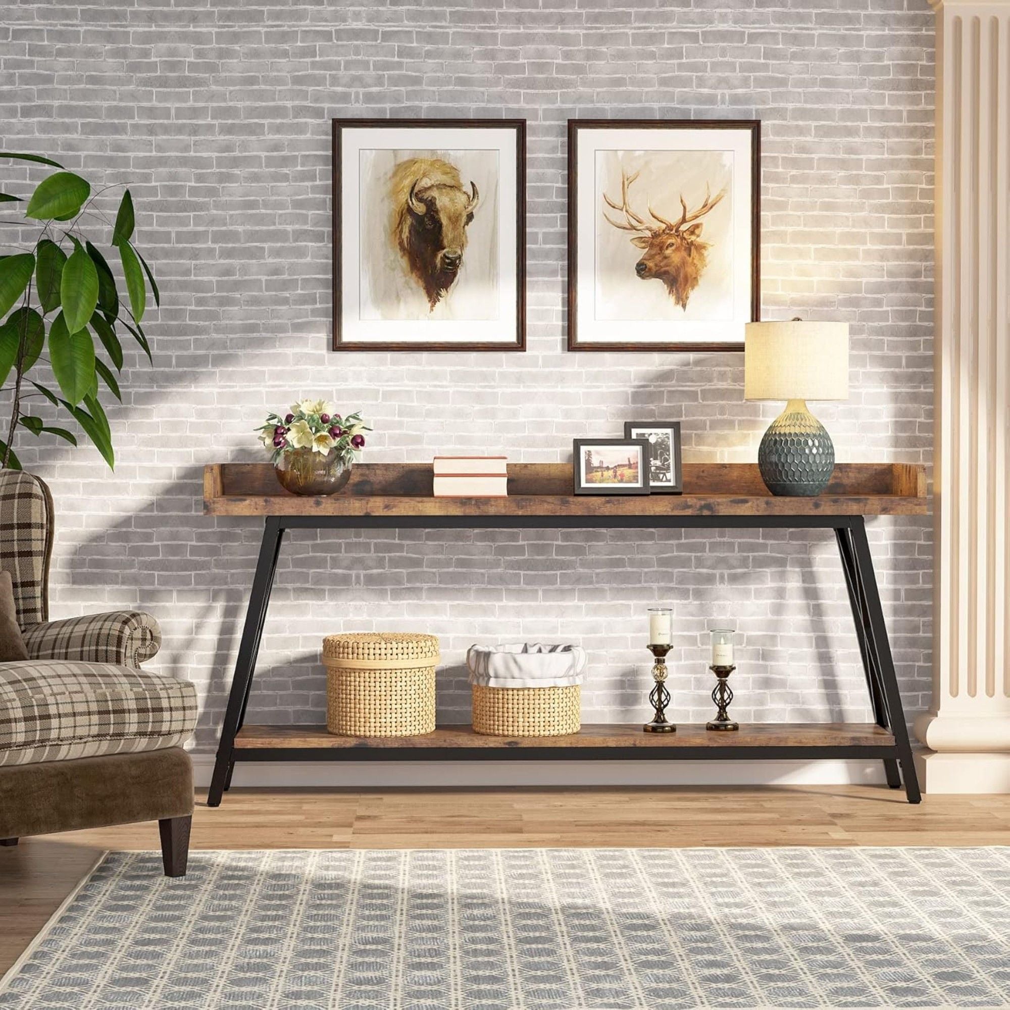 Extra Long Console Table For Living Room - Rustic Brown