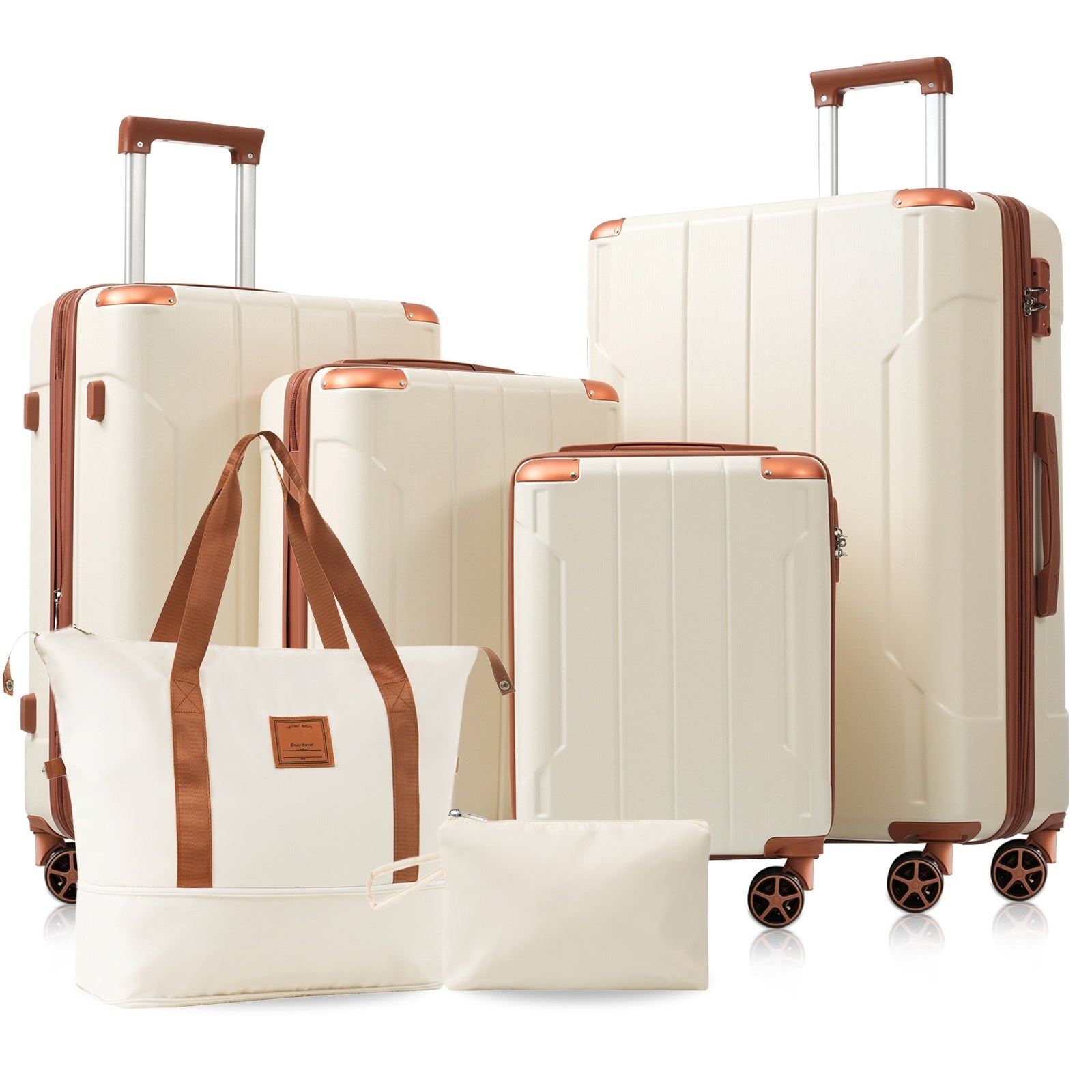 Brown & White 6-Piece Expandable Hardshell Luggage Set