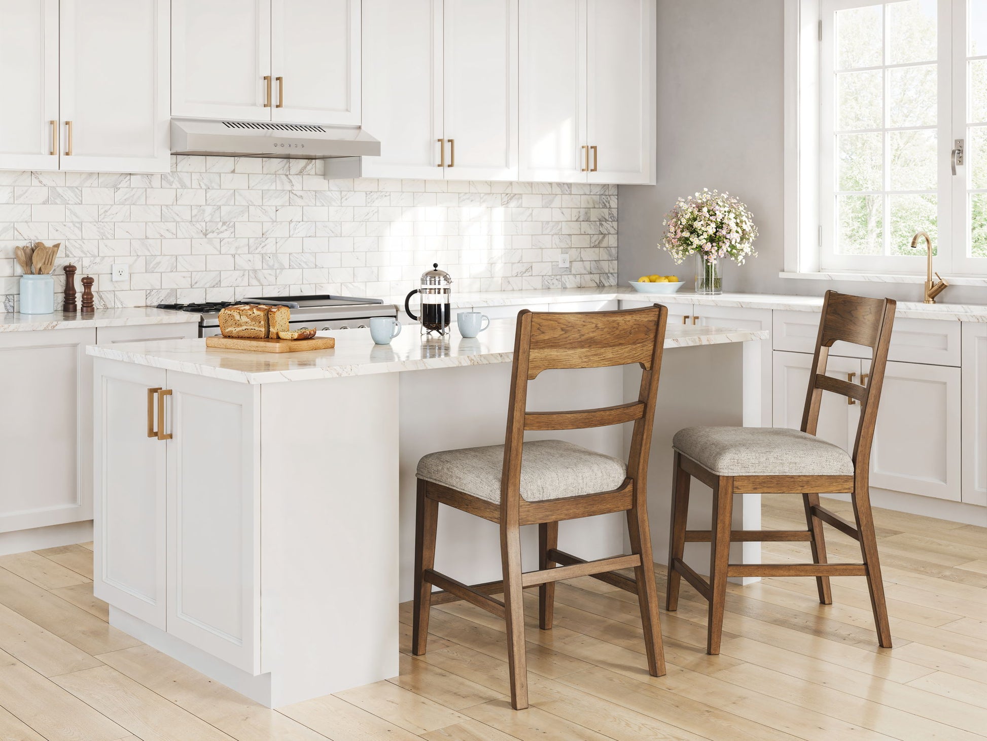 Cabalynn - Upholstered Barstool (Set of 2) - Oatmeal / Light Brown - Best Buy Furniture