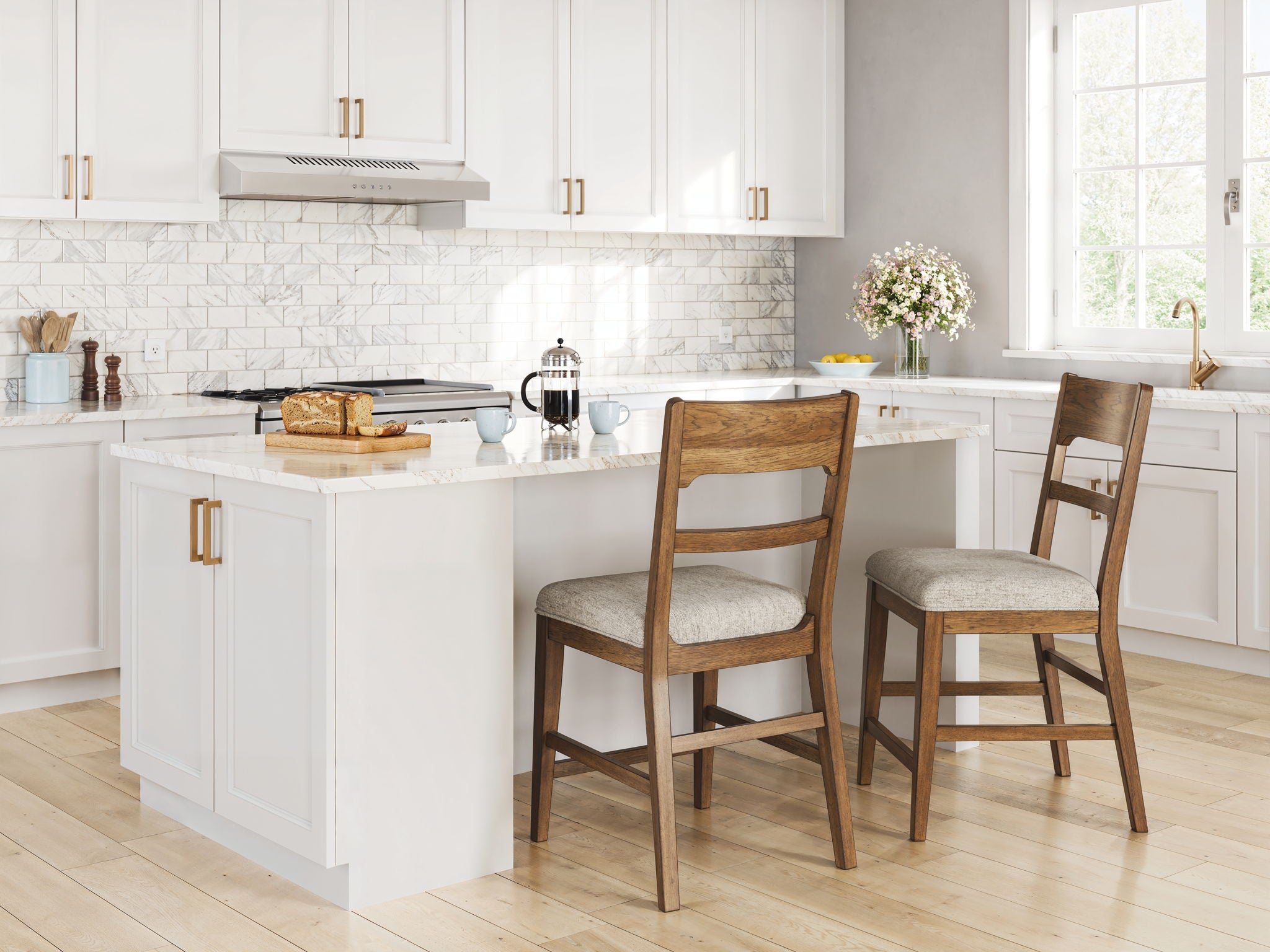 Cabalynn - Upholstered Barstool (Set of 2) - Oatmeal / Light Brown - Best Buy Furniture