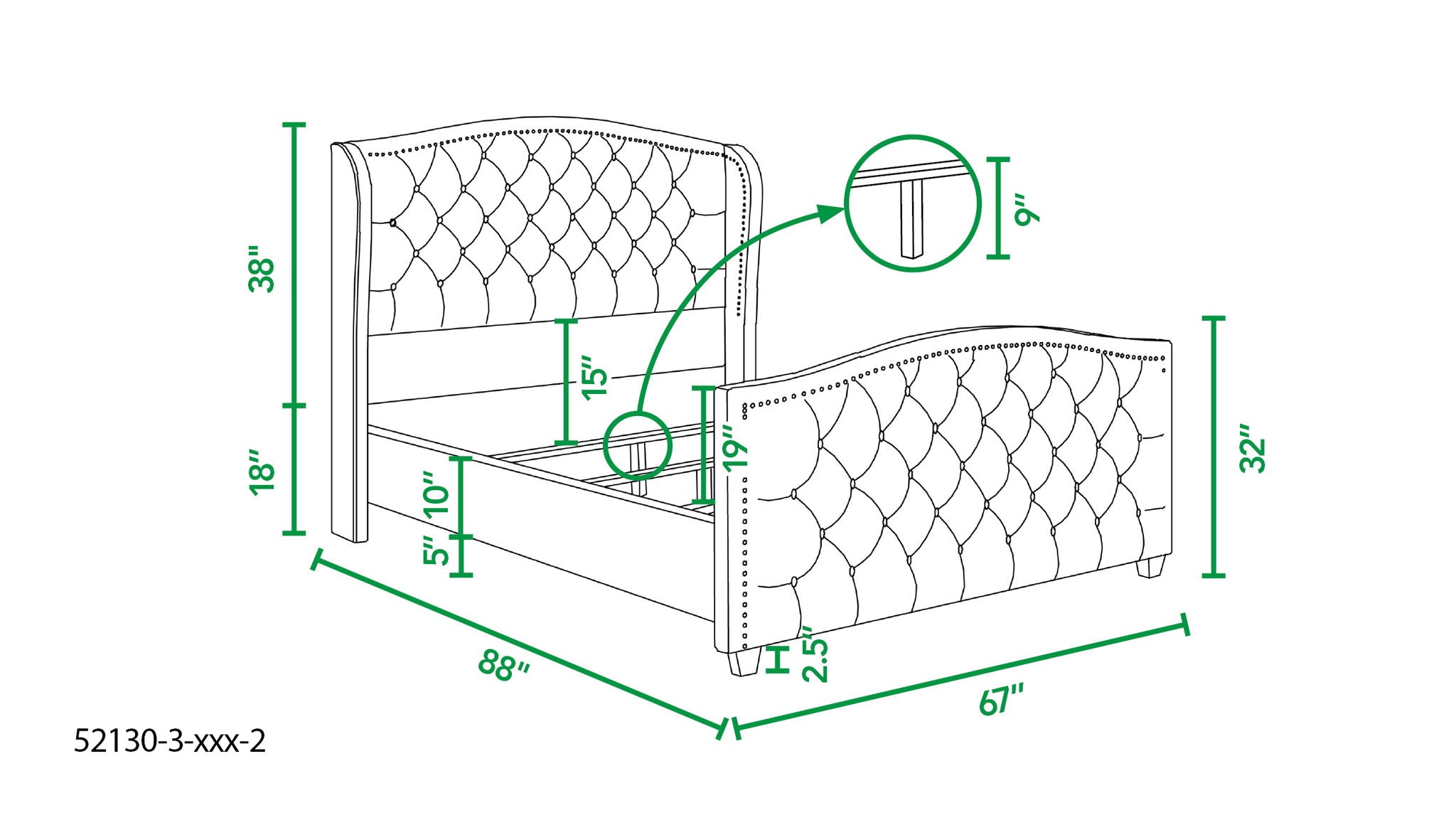 Fontana - Handcrafted Wingback Upholstered Platform Bed Frame