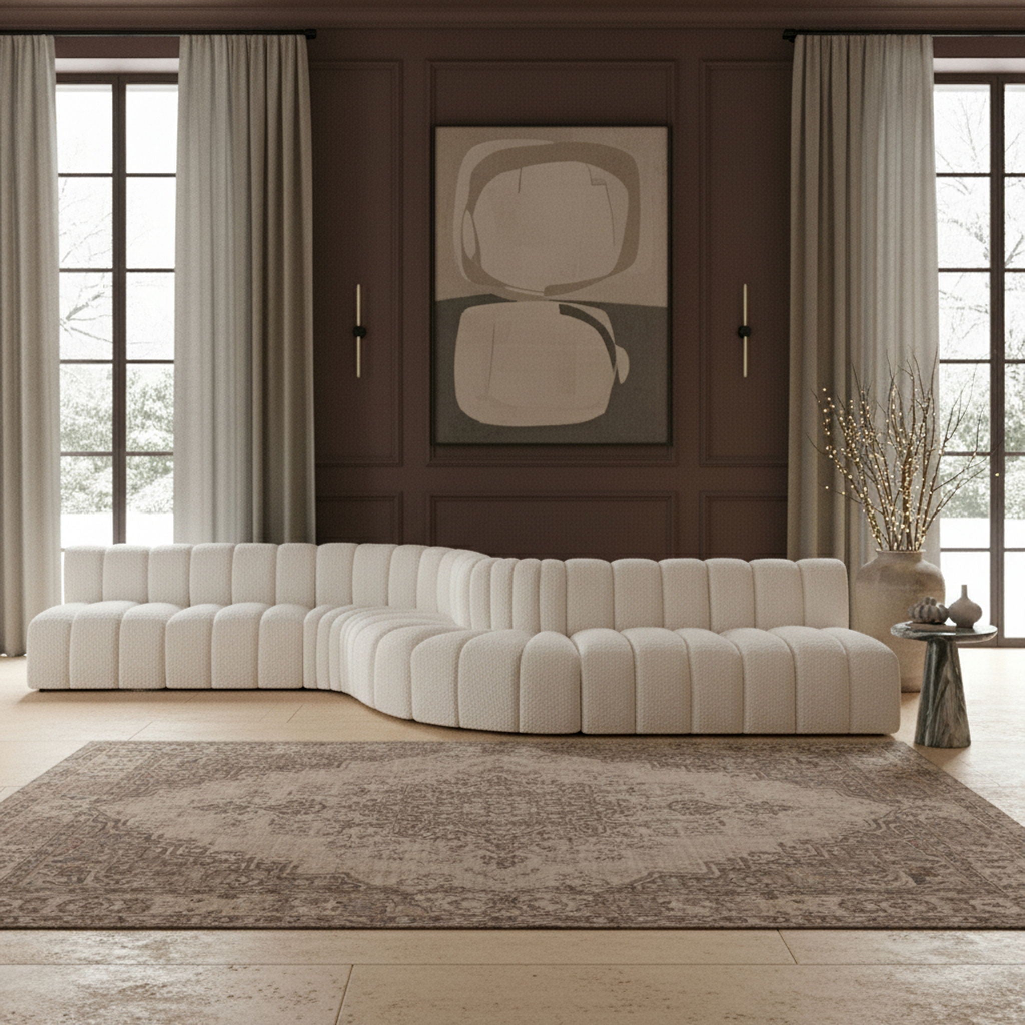 Arc - Boucle Fabric 8 Piece Curved Modular Sofa