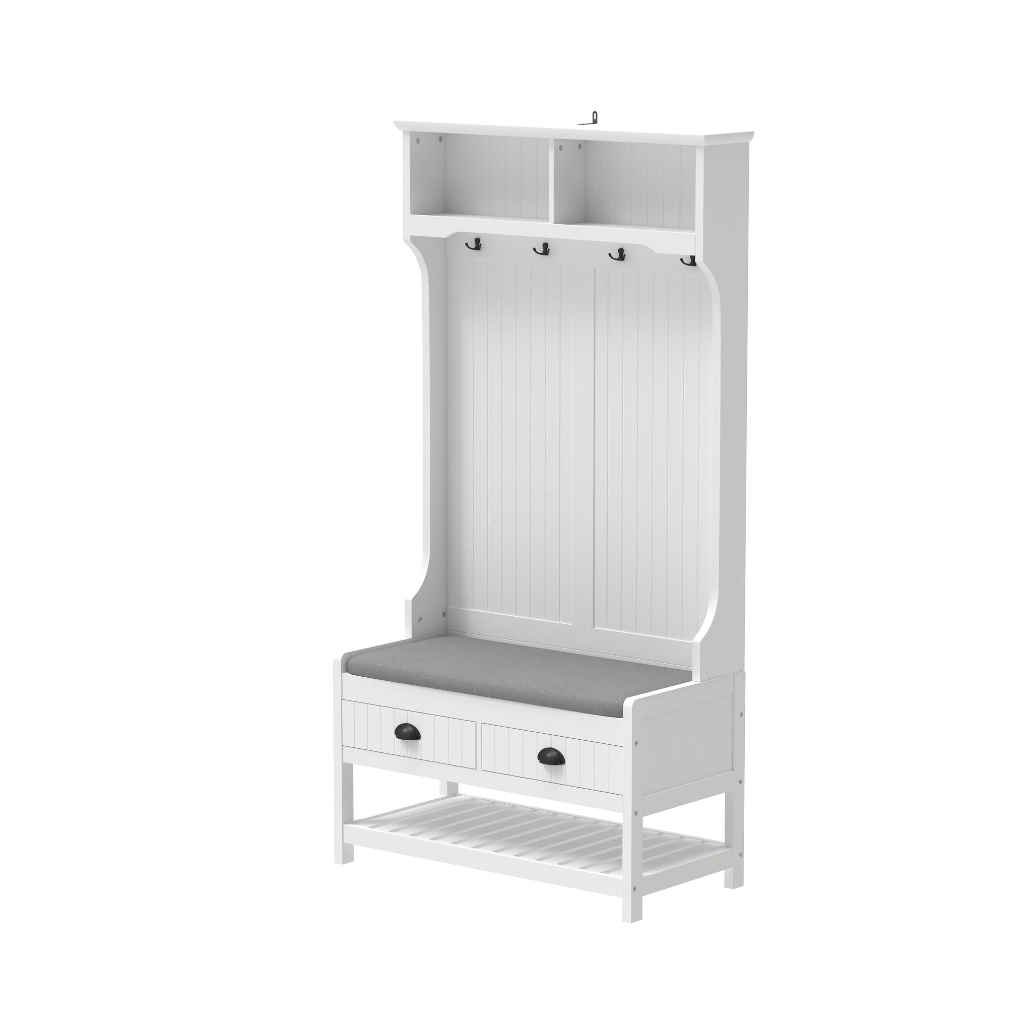 Modern 3 In 1 Hallway Hall Tree With Storage Drawers, Coat Rack, Shoe Rack Bench And Cushion
