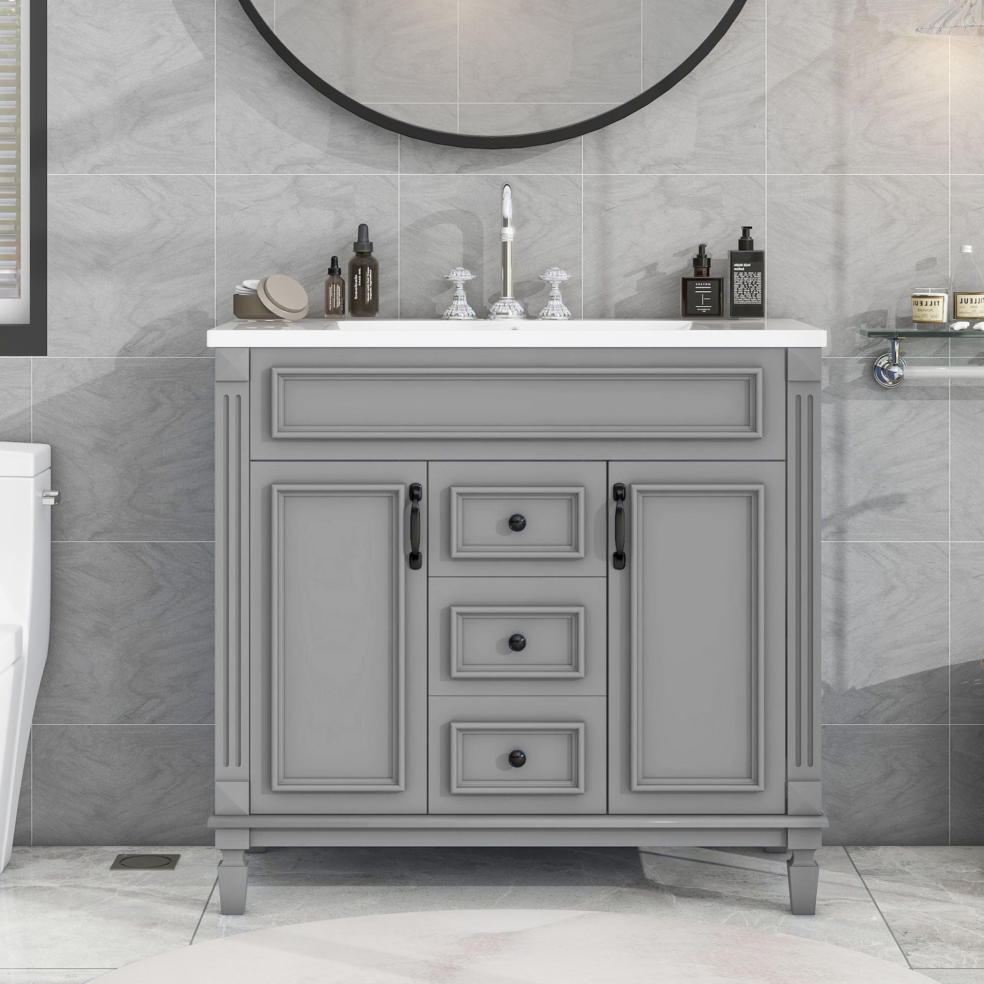 Bathroom Vanity With Top Sink, Basin On Cabinet With 2 Soft Closing Doors And 2 Drawers