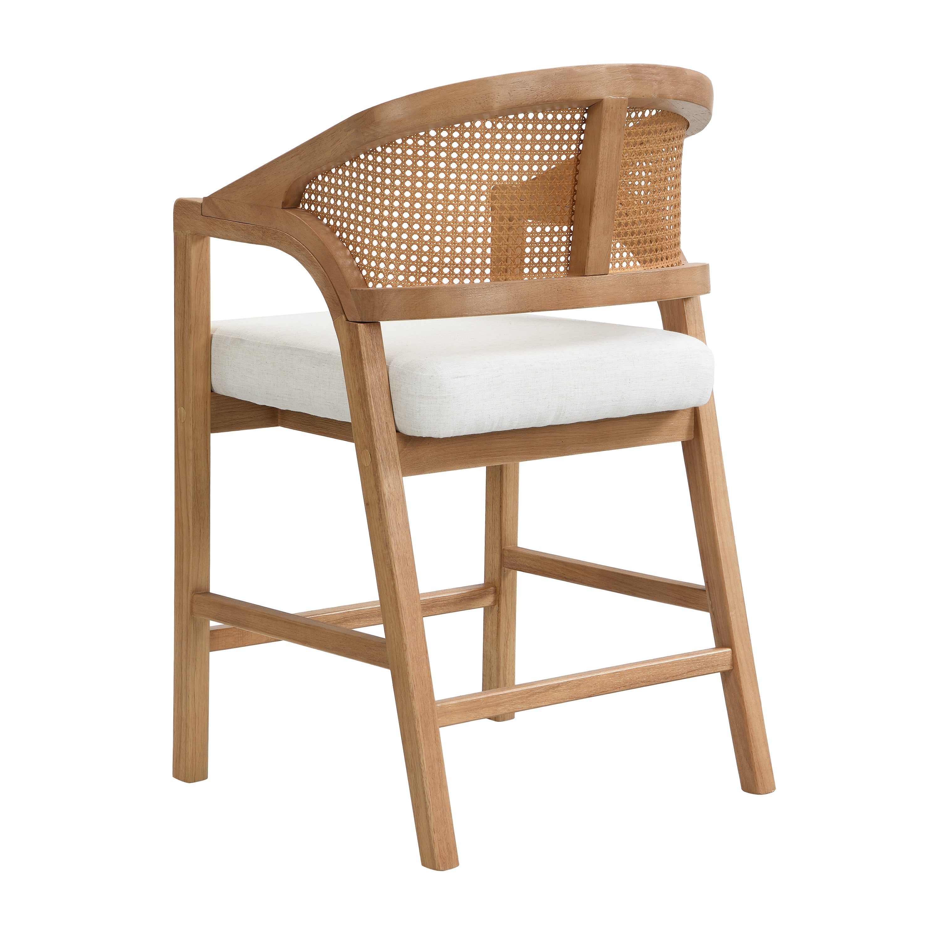 Wooden Frame Counter Stool with Rattan Back - Set of 2