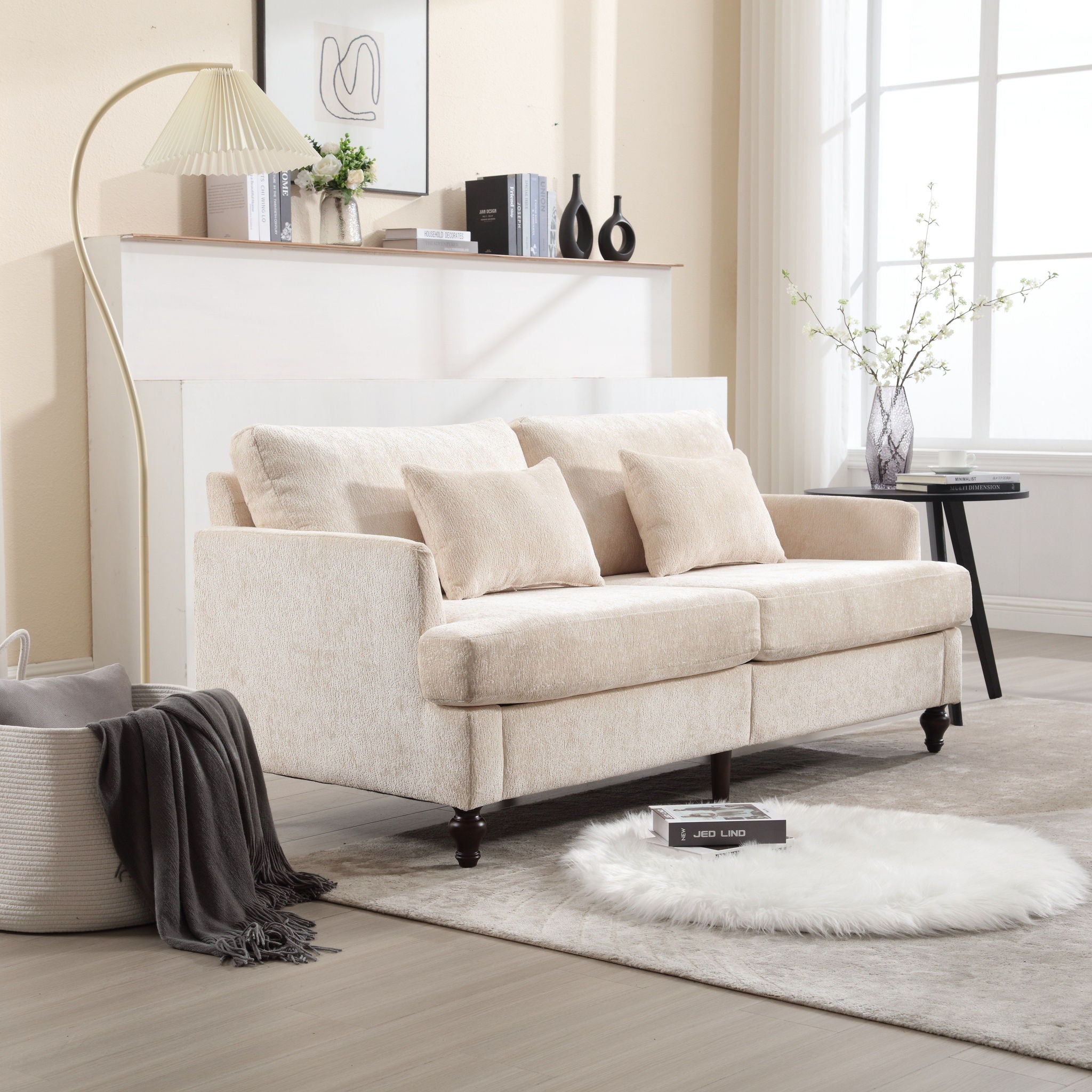 Mid Century Modern Chenille Fabric Loveseat Sofa, 2 Seat Upholstered Couch