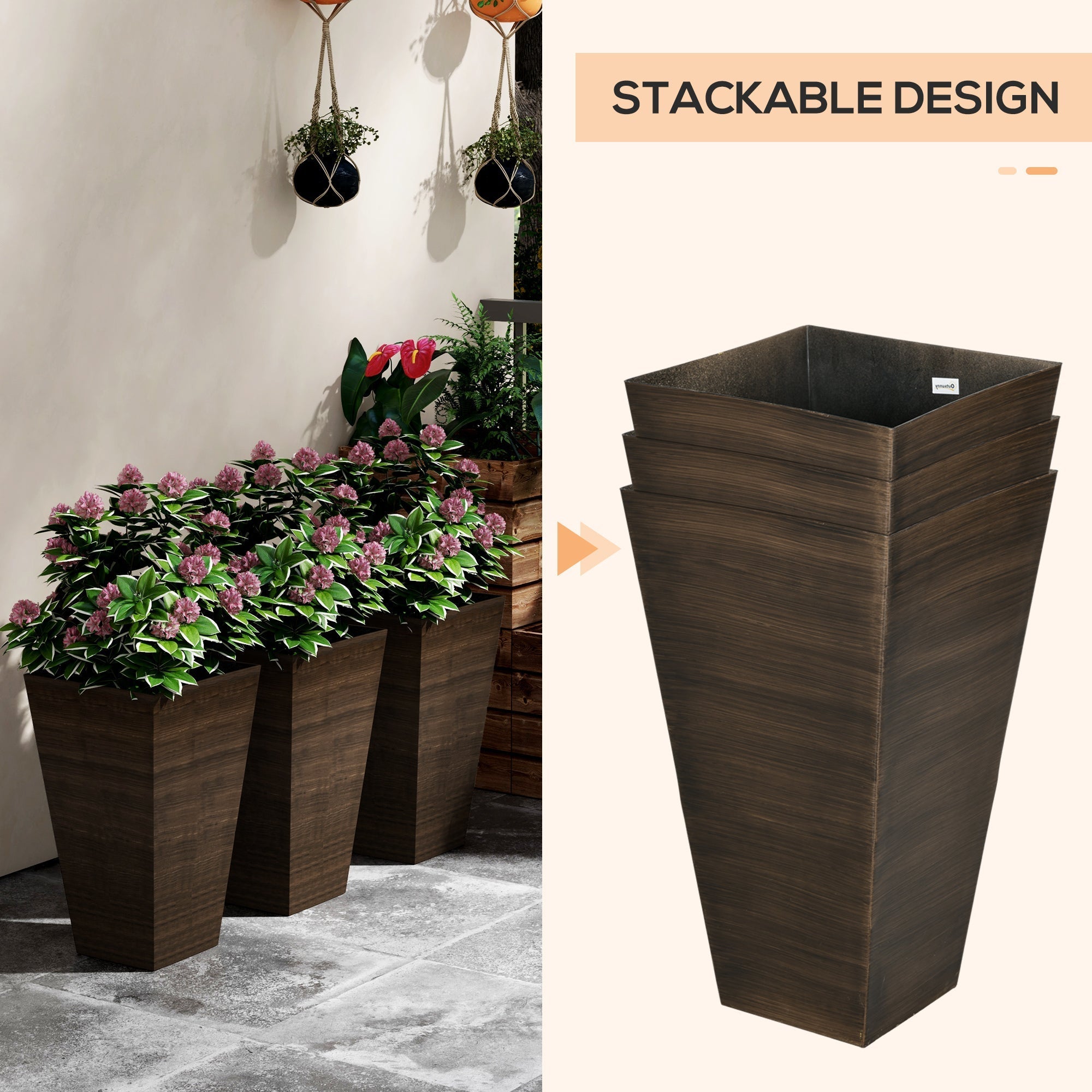 Outsunny 28" Tall Outdoor Planters, Set of 3 Large Taper Planters