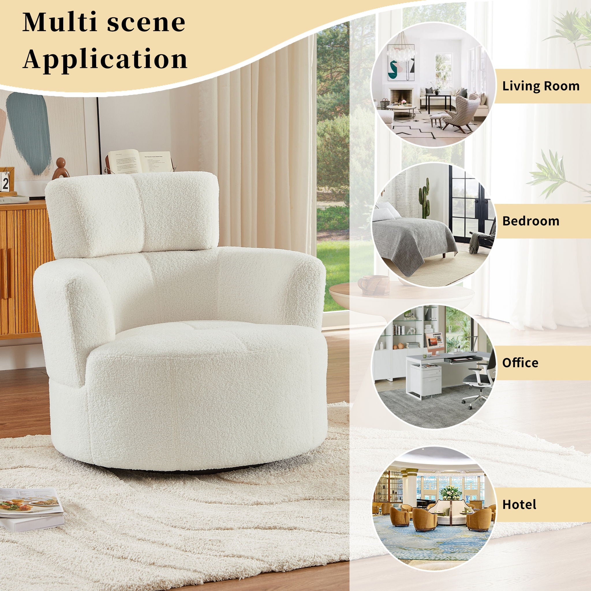 360° Swivel Chair Upholstered Accent Barrel Chair With Adjustable Headrest