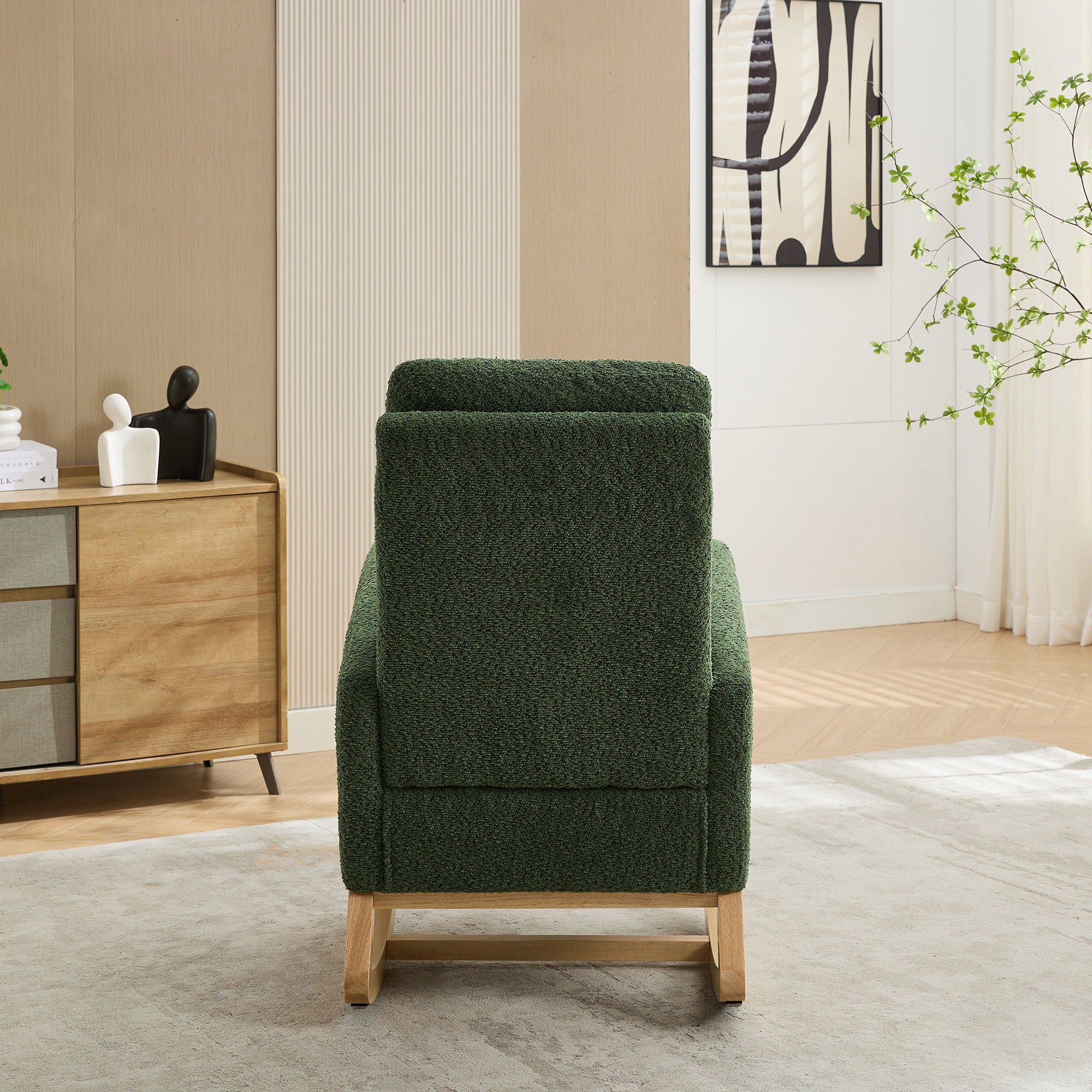 High Back Glider Rocking Chair With Retractable Footrest And Rubber Wood Legs