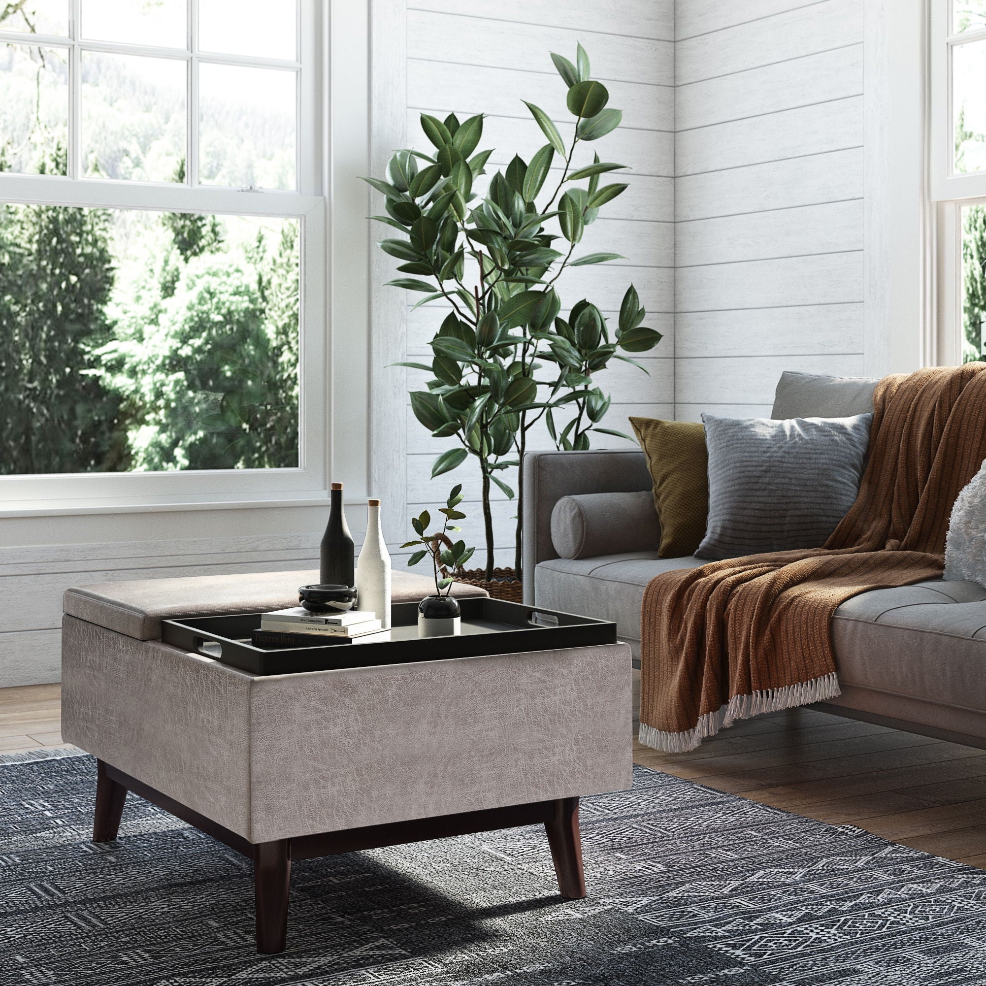 Owen - Tray Top Small Coffee Table Upholstered Storage Ottoman - Best Buy Furniture