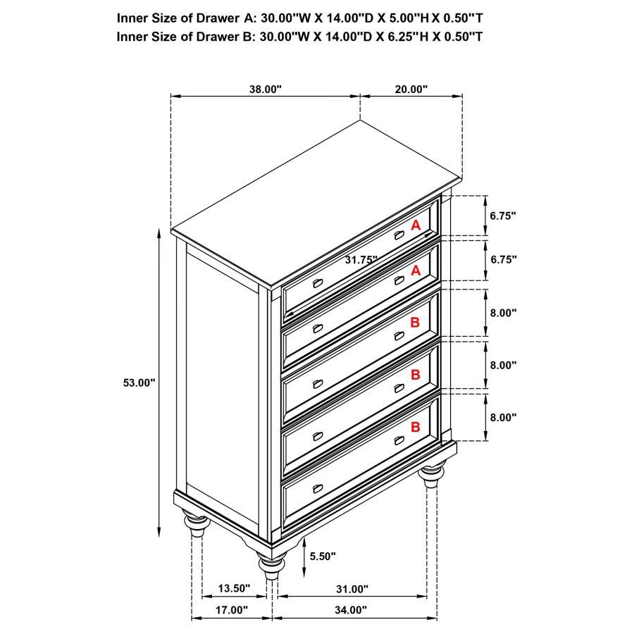 Andover - 5-Drawer Chest Of Drawers - Dark Oak