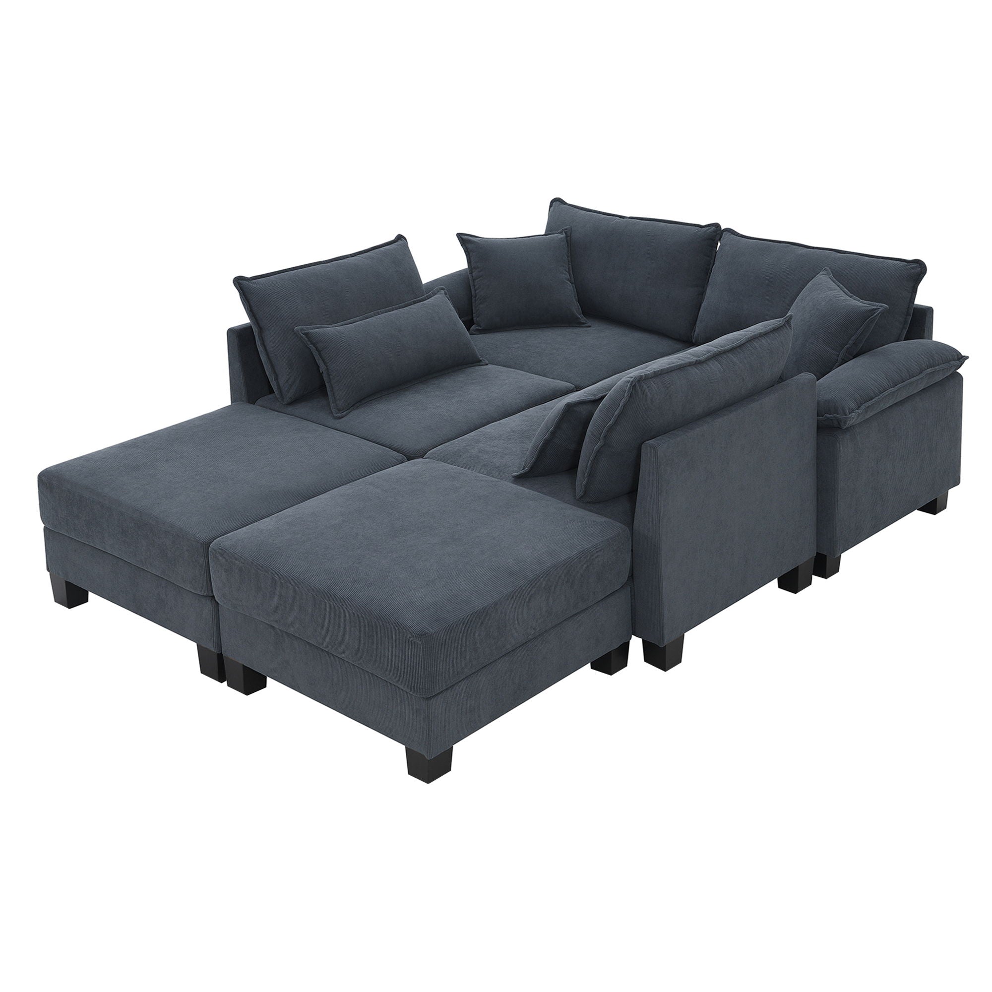 Wide Seat Modular Sectional Bed Sleeper Couch Set With Armrest Pillow 6 Seat, Free Combination Sofa With Ottomans Oversized