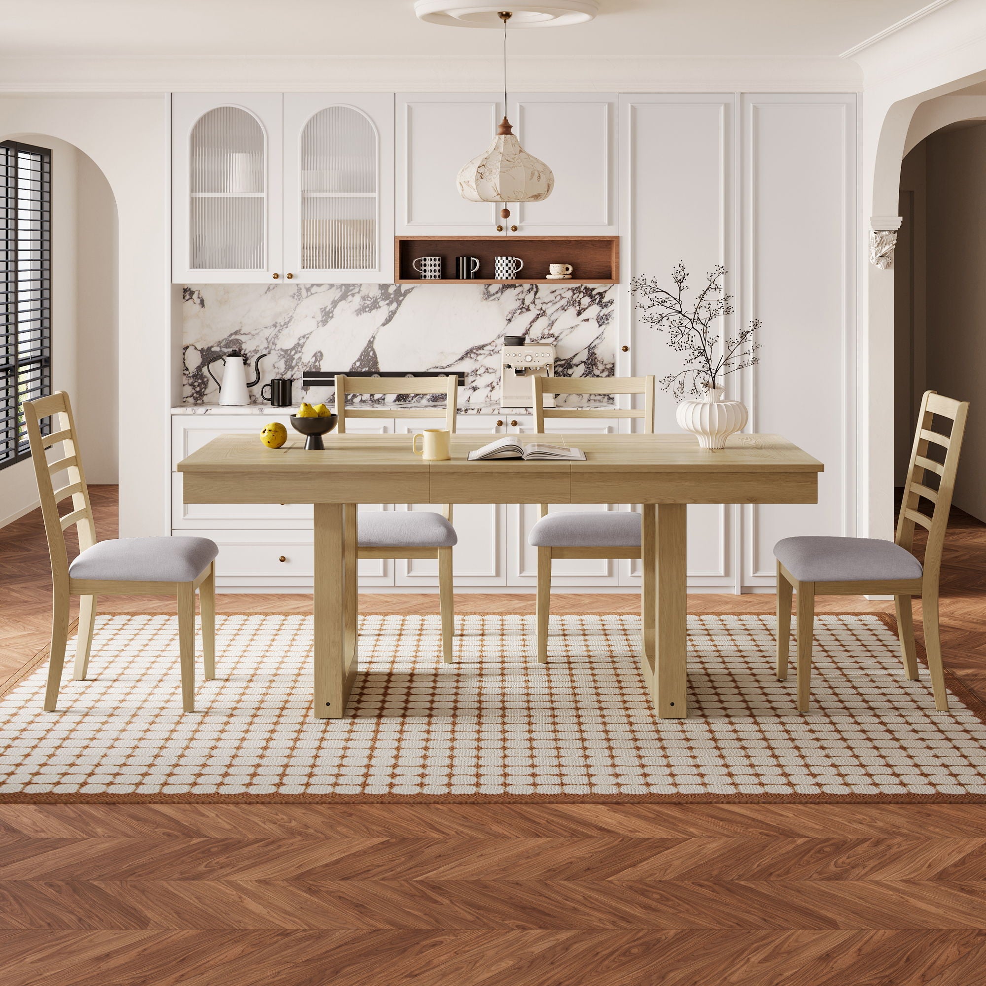 Farmhouse Wooden Kitchen Table With Removable Leaf