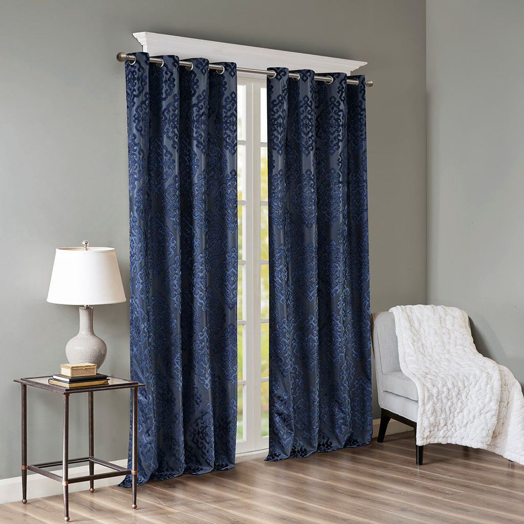 Knitted jacquard damask total blackout grommet top curtain panel (only 1 pc panel)