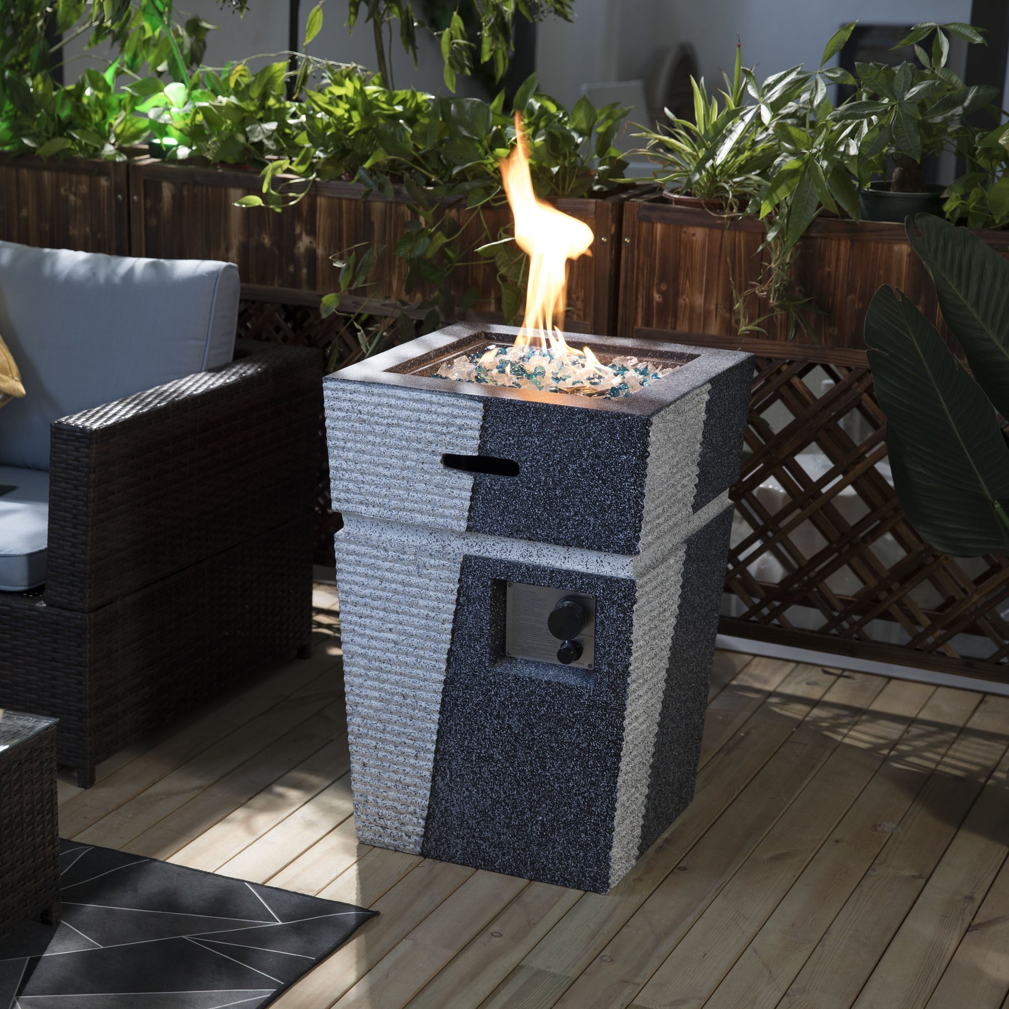 20' Propane Gas Fire Pit Table, 50000 BTU Square Concrete Fire Pit