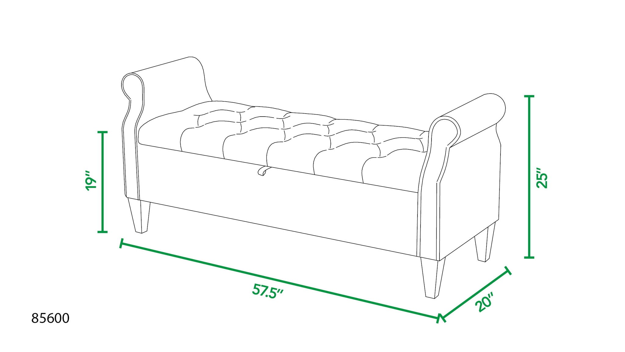 Jacqueline - Tufted Roll Arm Storage Bench