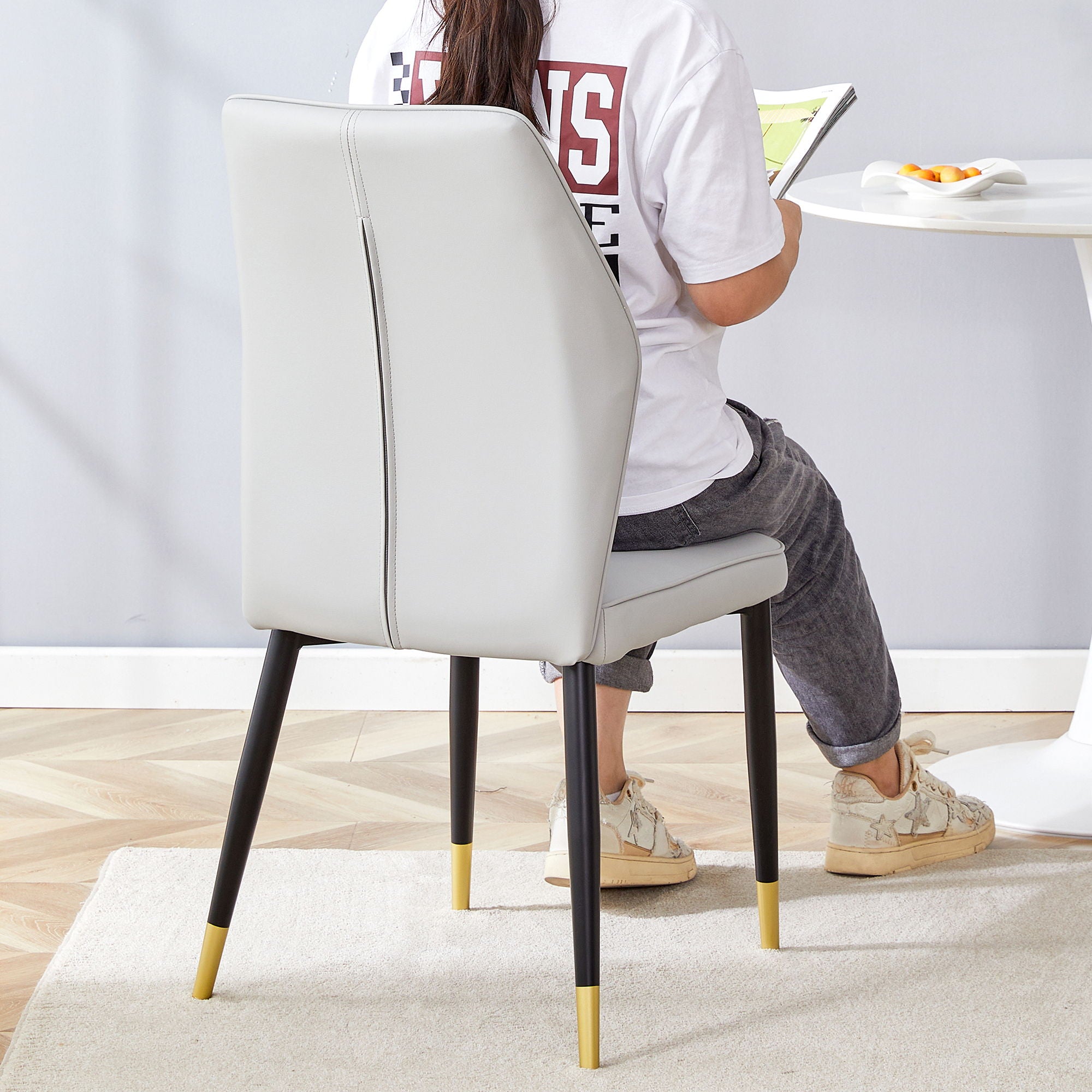 4 Modern Dining Chairs With Stylish Patterned Backrest And Metal Legs