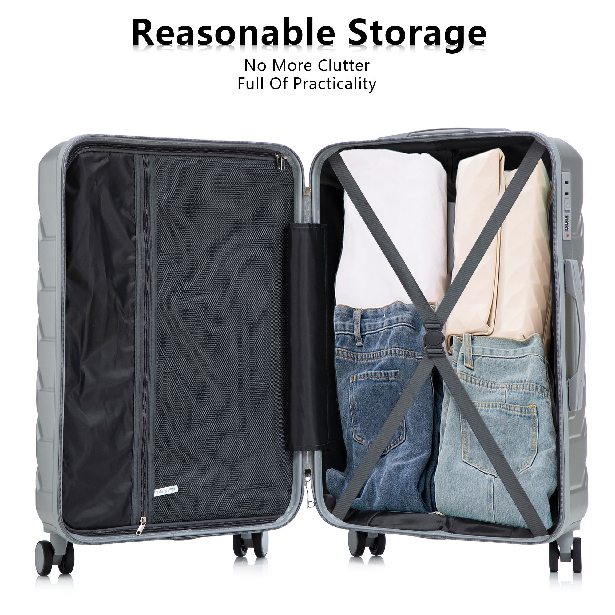 3-Piece ABS Spinner Wheel Luggage Set with Combination Lock - Silver