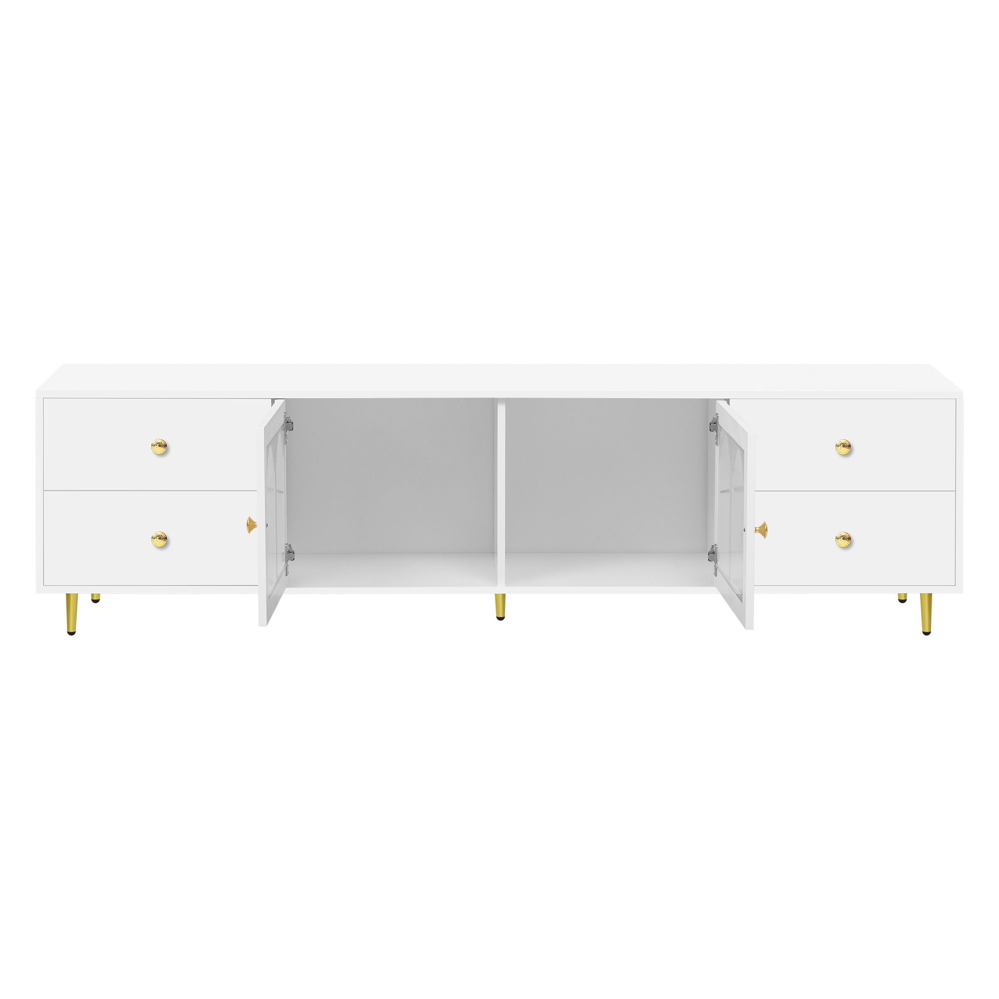 Modern TV Stand With Glass Door, 4 Drawers And 2 Cabinets