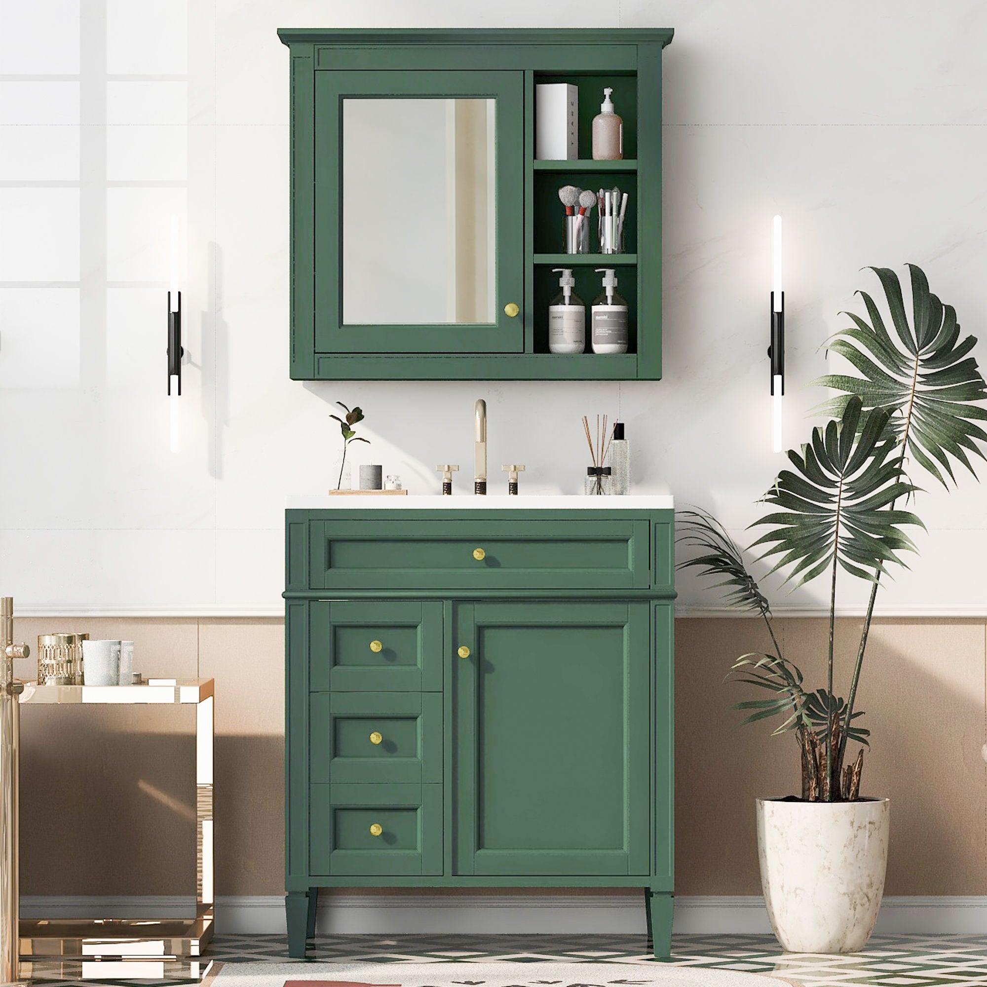 Bathroom Vanity With Medicine Cabinet, Royal Blue Mirror Cabinet, Modern Bathroom Storage Cabinet With 2 Soft Closing Doors And 4 Drawers