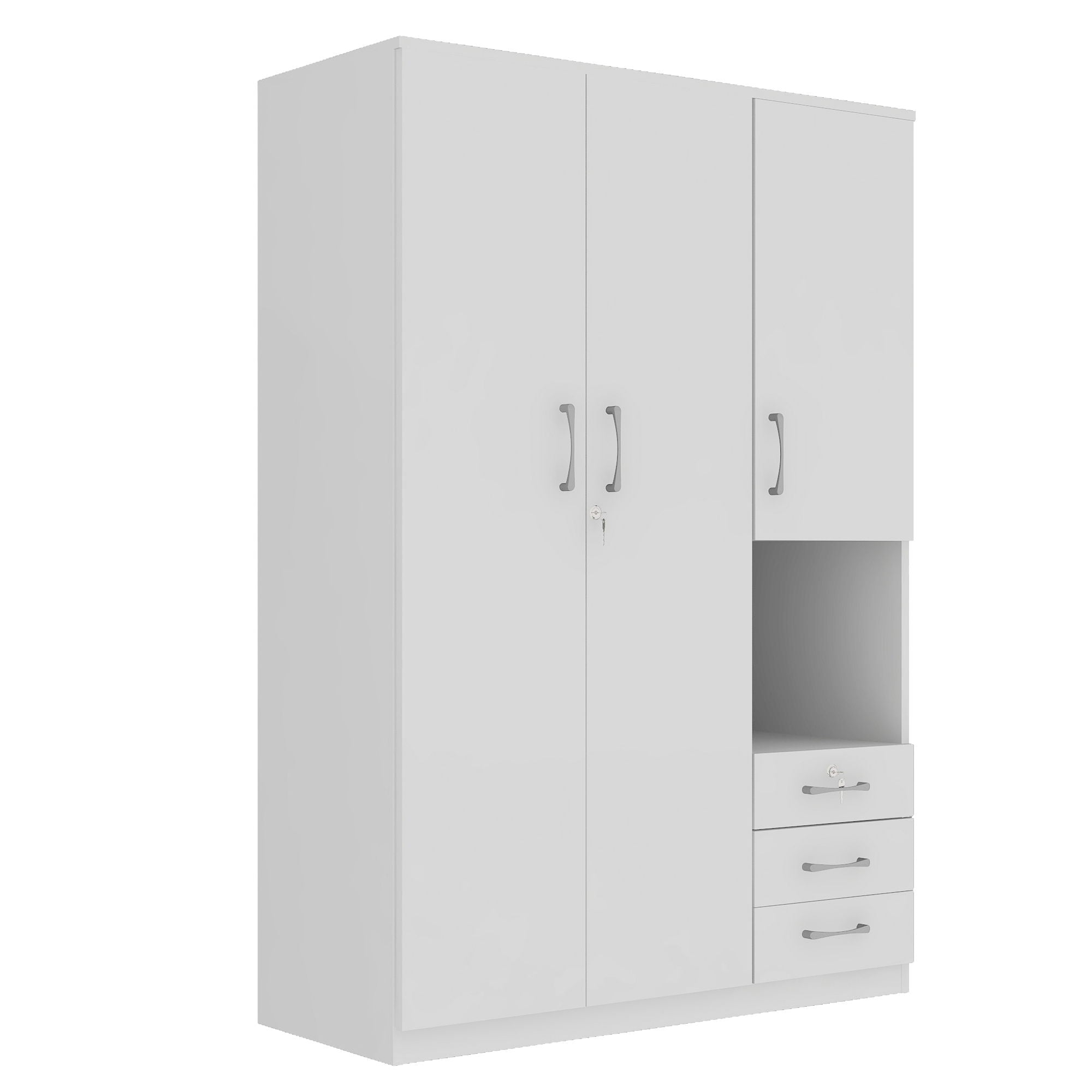 2 Doors Wardrobe Storage For Bedroom With Shelves And 3 Drawers