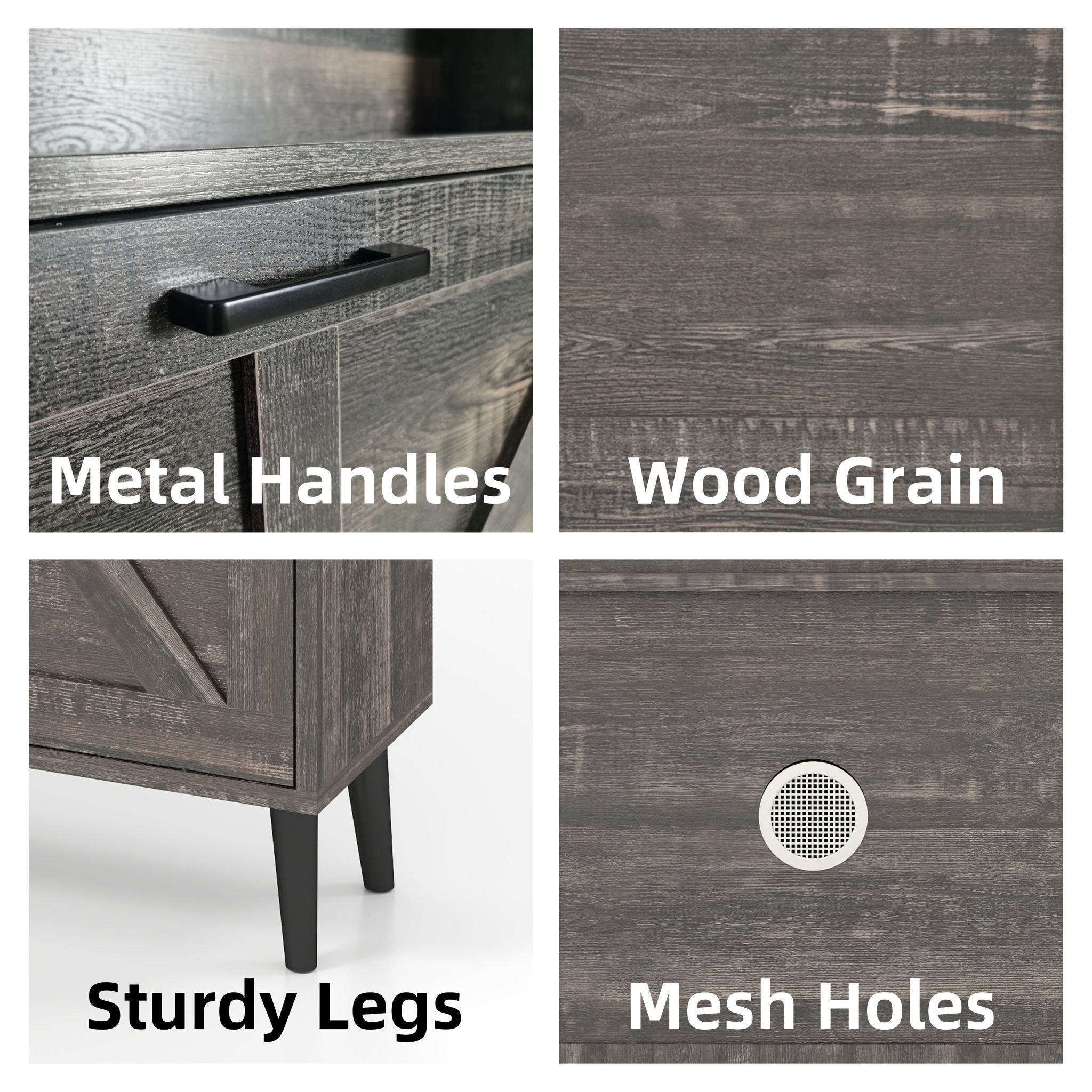 Farmhouse Shoe Storage Cabinet With Barn Door Design, 2 Flip Drawers, Hooks - Dark Oak