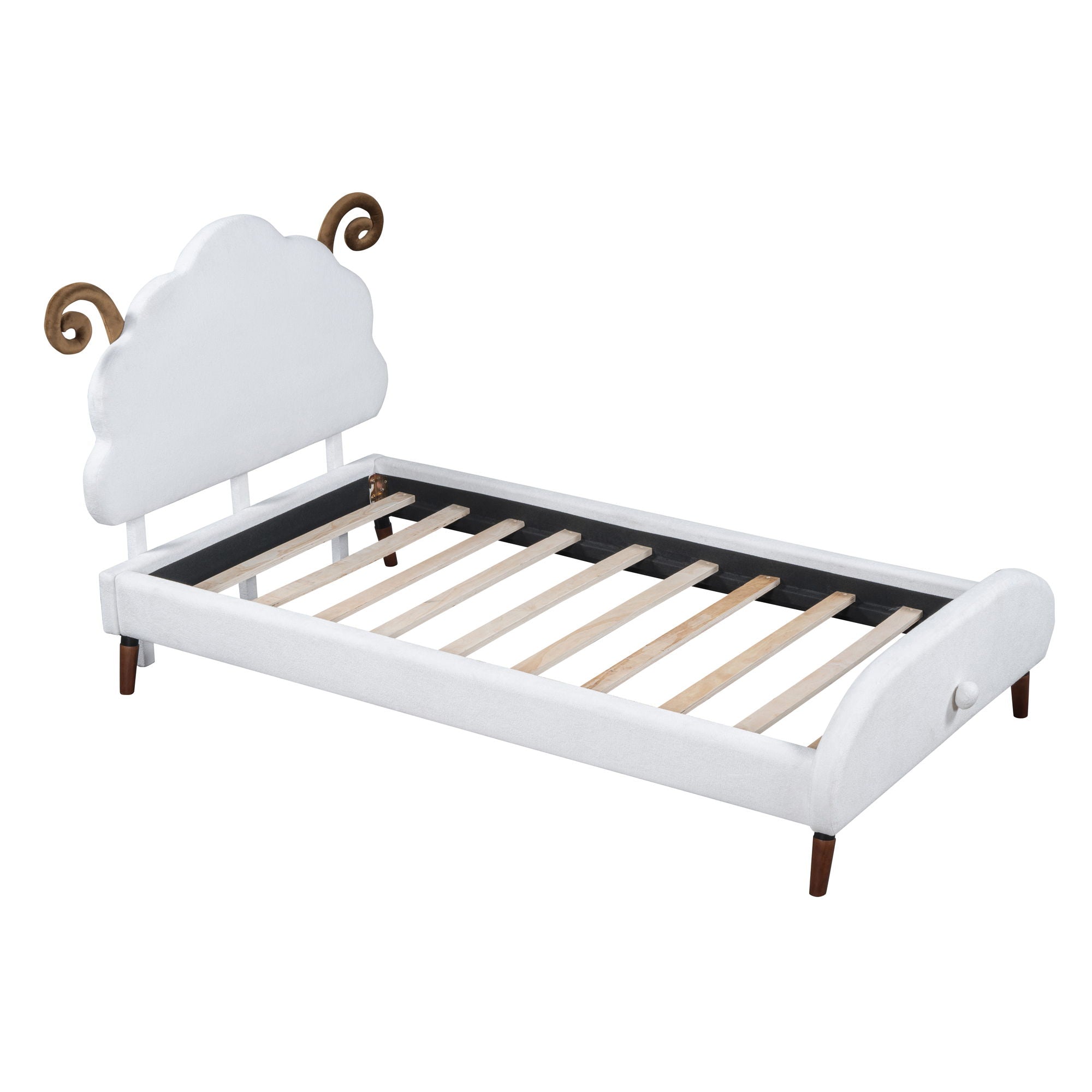 Upholstered Platform Bed With Sheep Shaped Headboard