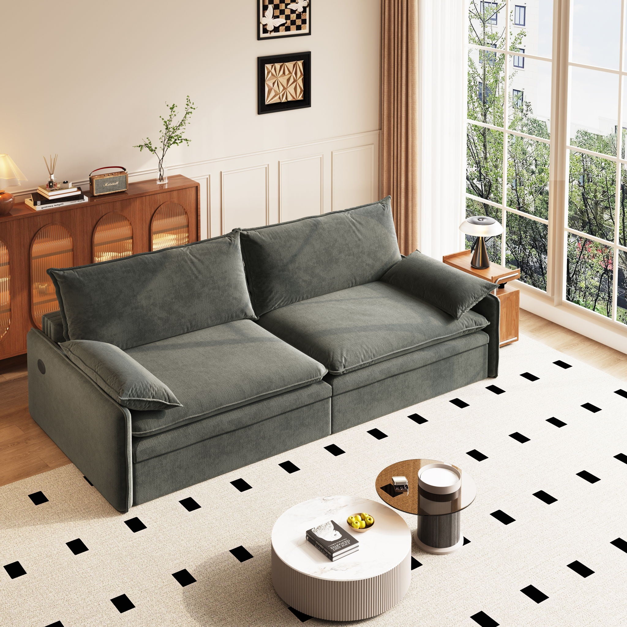 4 Seat Convertible Sleeper Sofa Bed, Modern With Storage