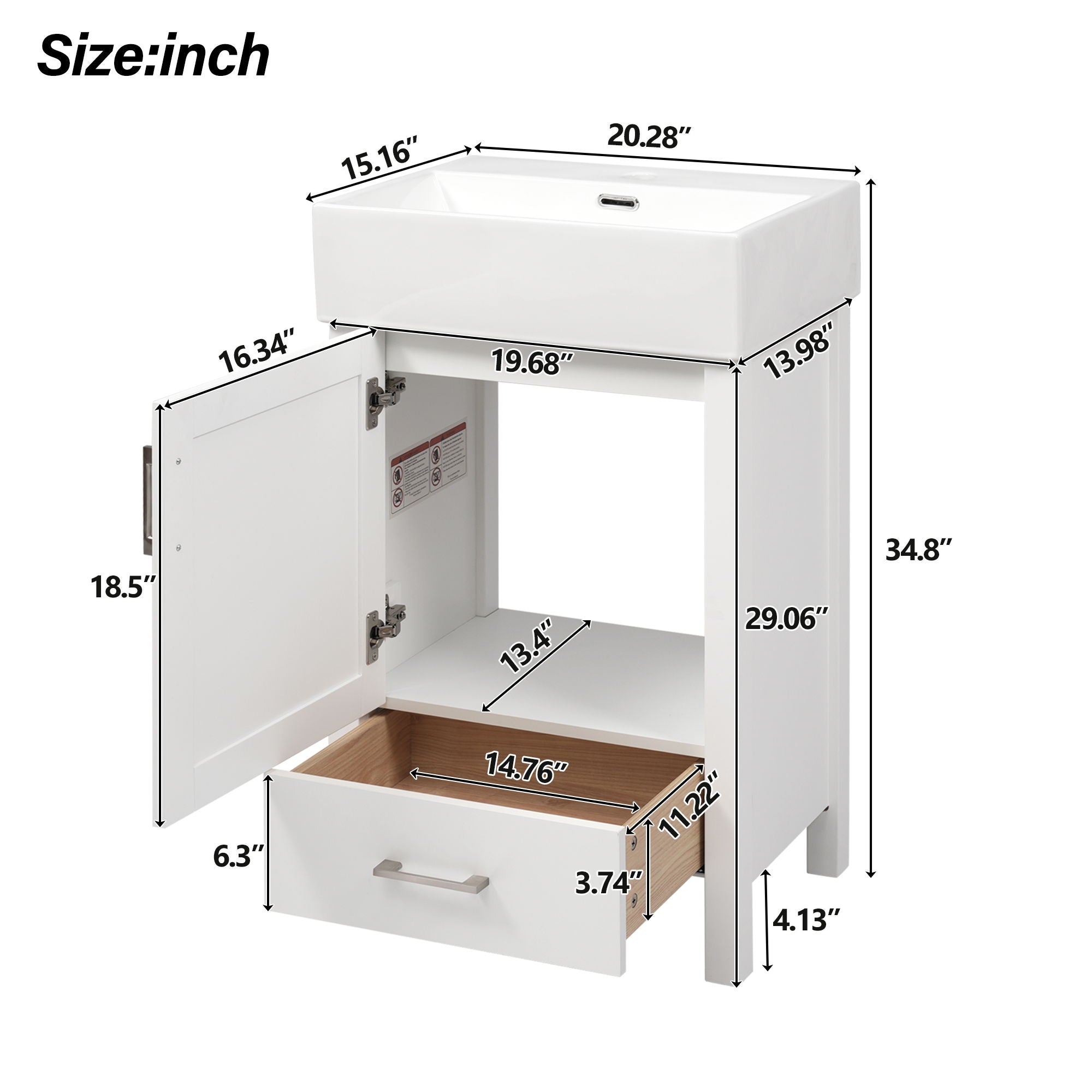20.28" Bathroom Vanity With Sink & Storage - White
