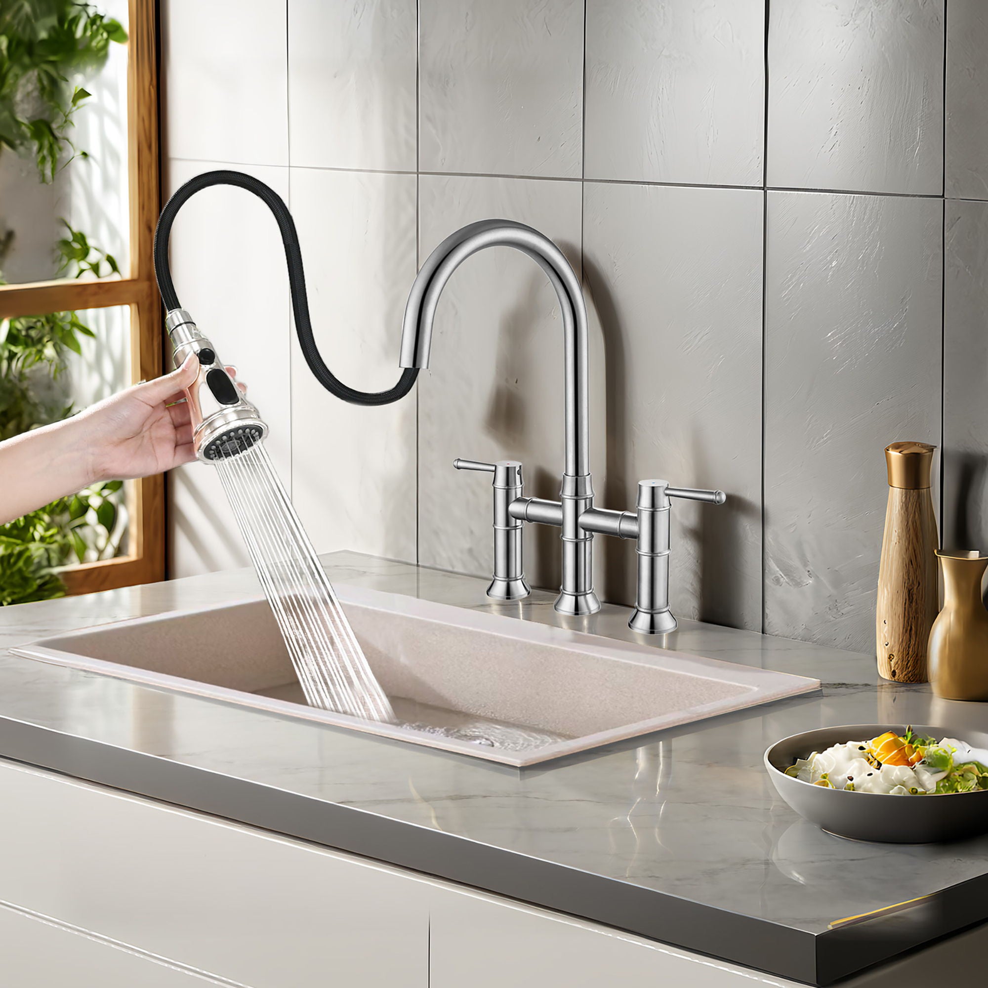 Stainless Steel Kitchen Faucet With Pull Down Sprayer For Bar, Laundry, RV Utility Sink - Brushed Nickel