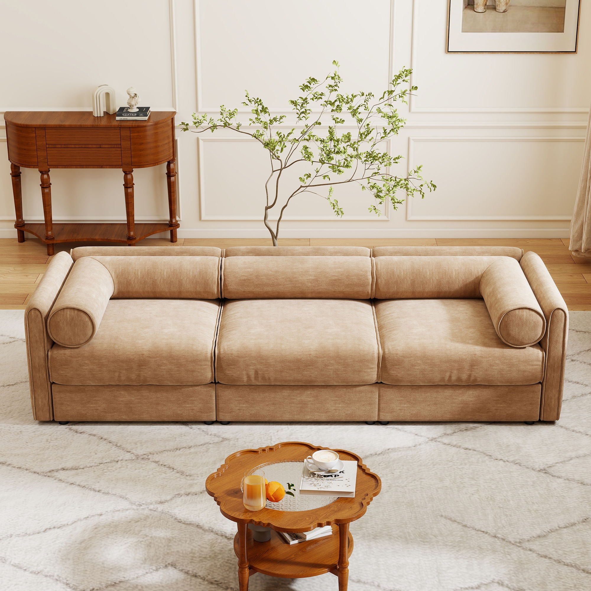 Stylish Chenille Sofa With Storage Seat And Cylindrical Backrest - Best Buy Furniture