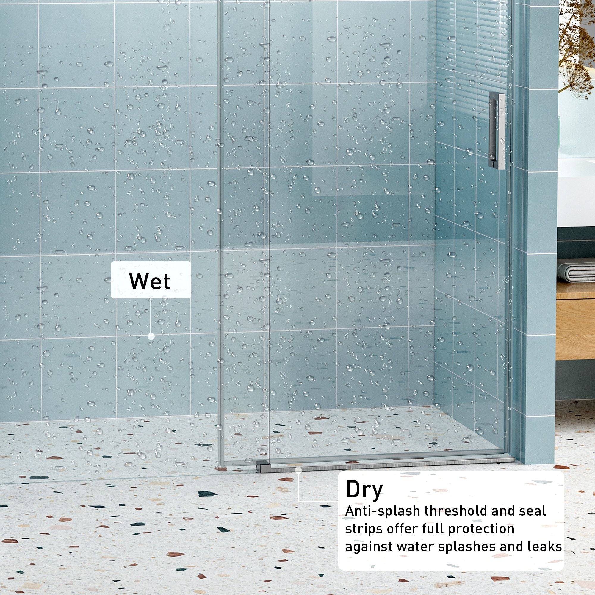 Frameless Soft-Closing Shower Door, 1/4" (6 Mm) Tempered Glass Single Sliding With Explosion Proof Coating