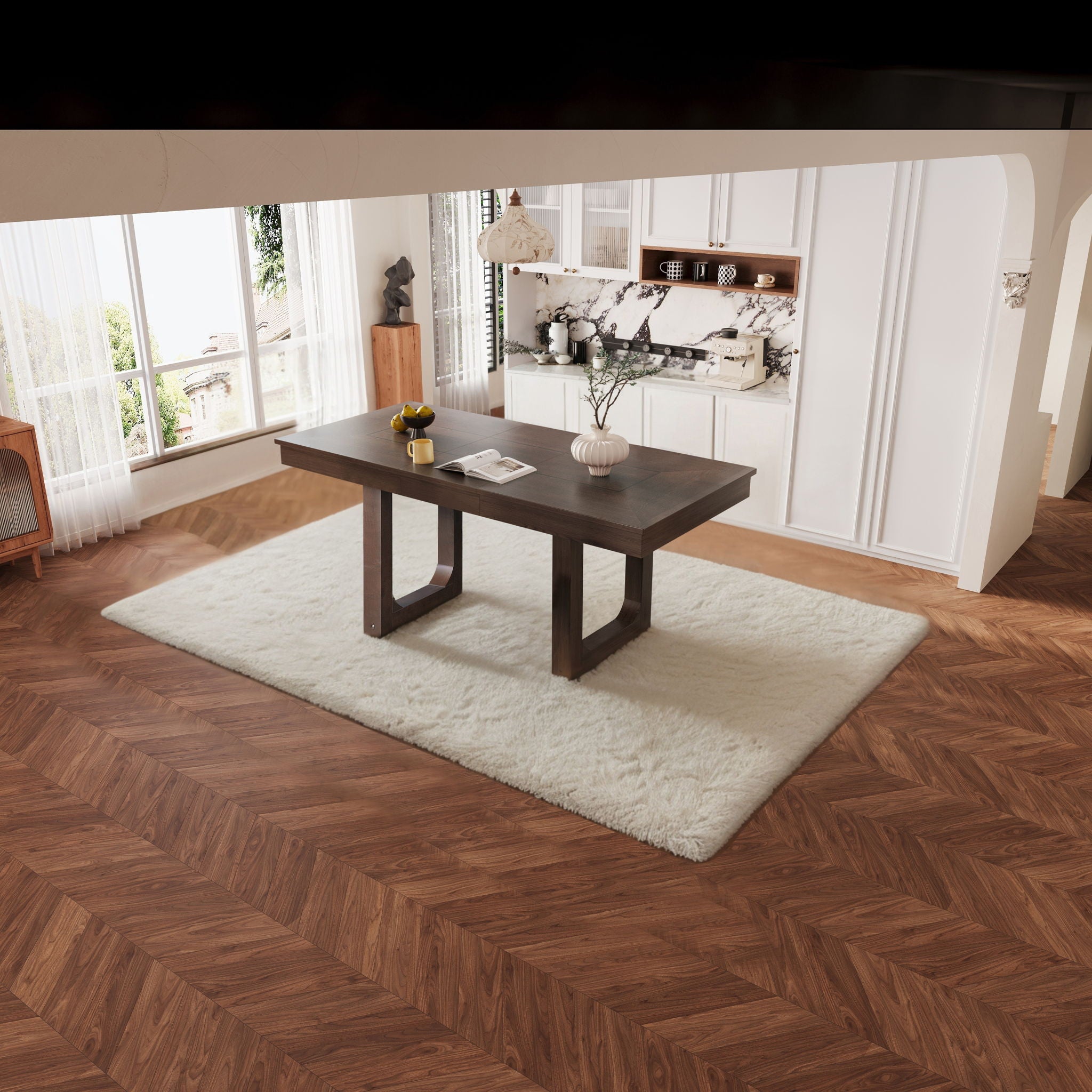 Farmhouse Wooden Kitchen Table With Removable Leaf